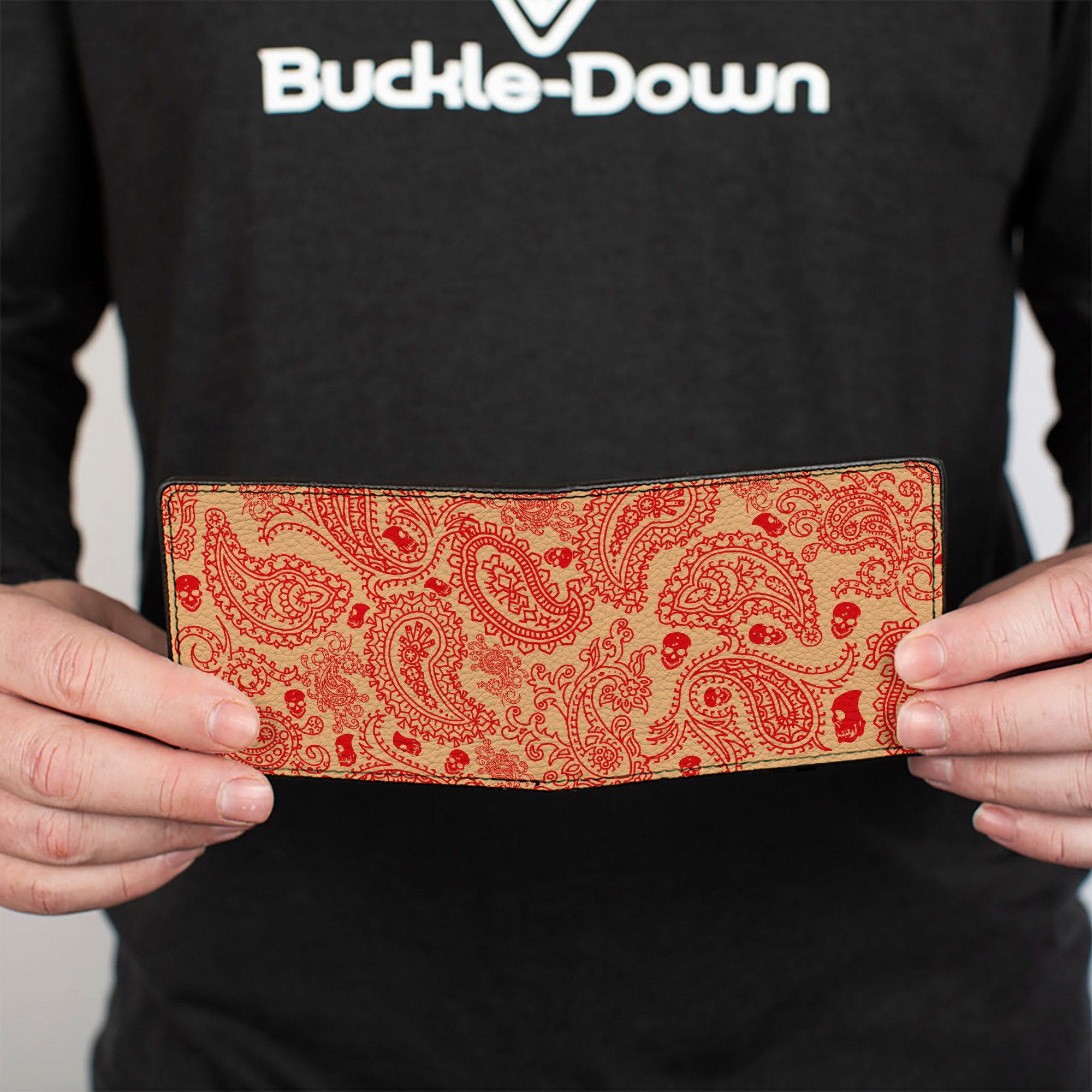 Bi-Fold Wallet - Bandana Skulls Gold Scarlet Red Bi-Fold Wallets Buckle-Down