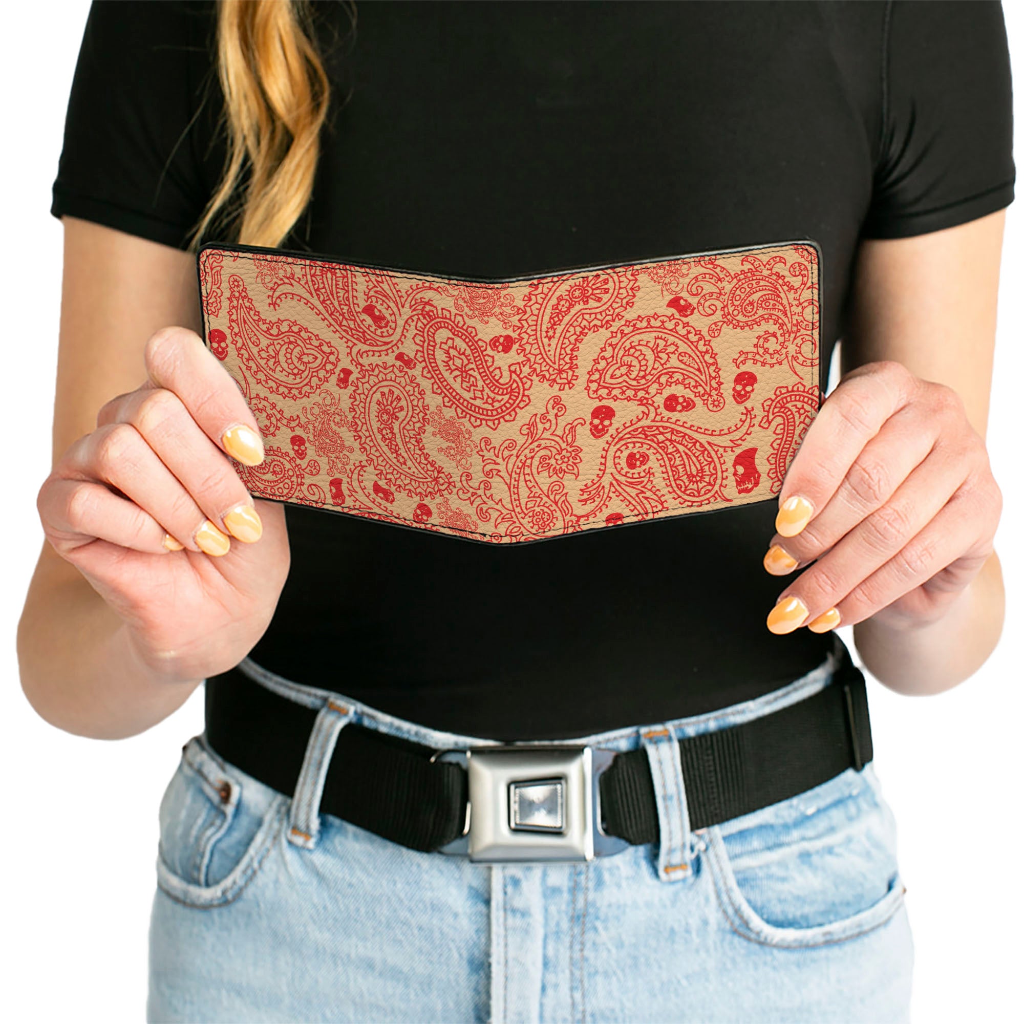 Bi-Fold Wallet - Bandana Skulls Gold Scarlet Red Bi-Fold Wallets Buckle-Down