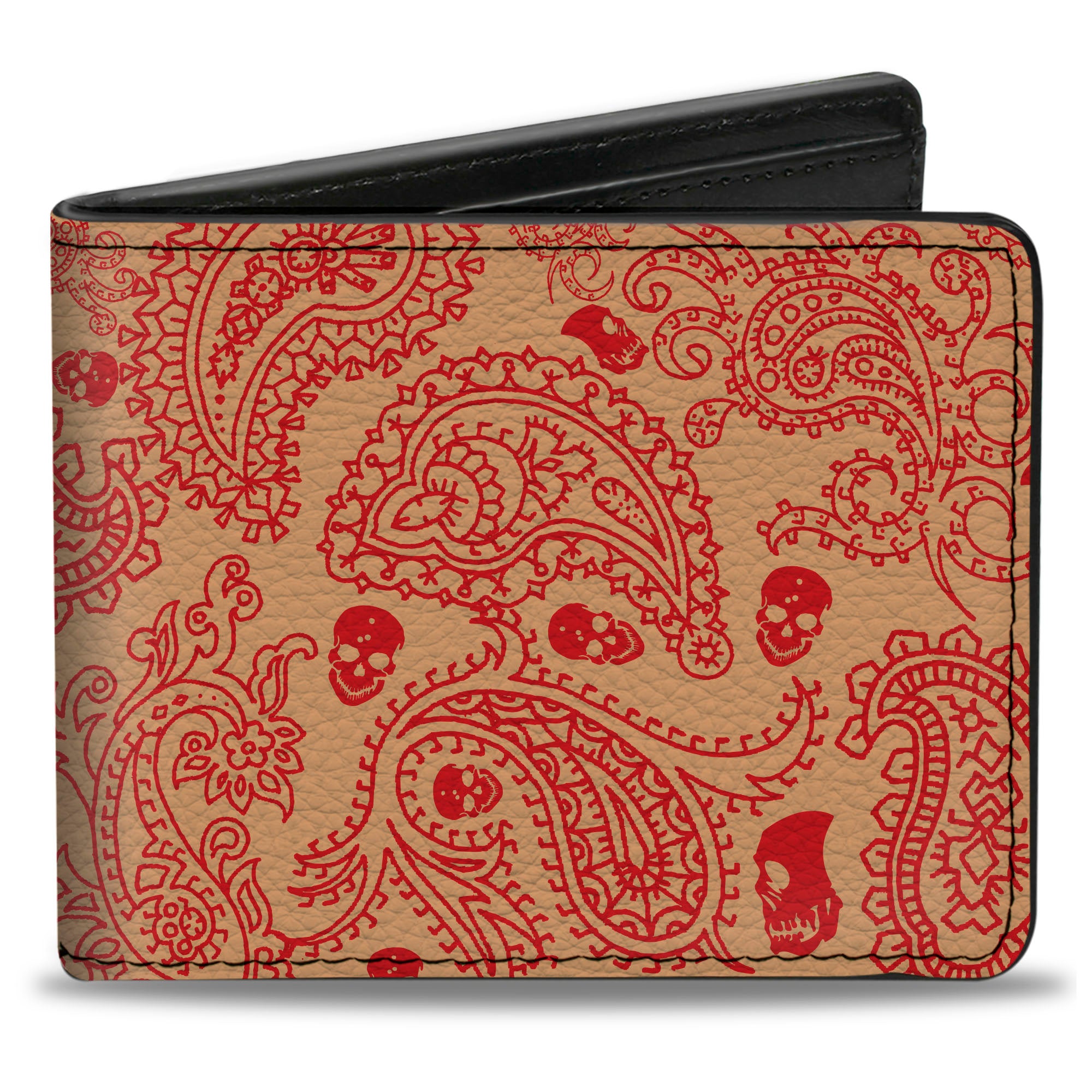 Bi-Fold Wallet - Bandana Skulls Gold Scarlet Red Bi-Fold Wallets Buckle-Down