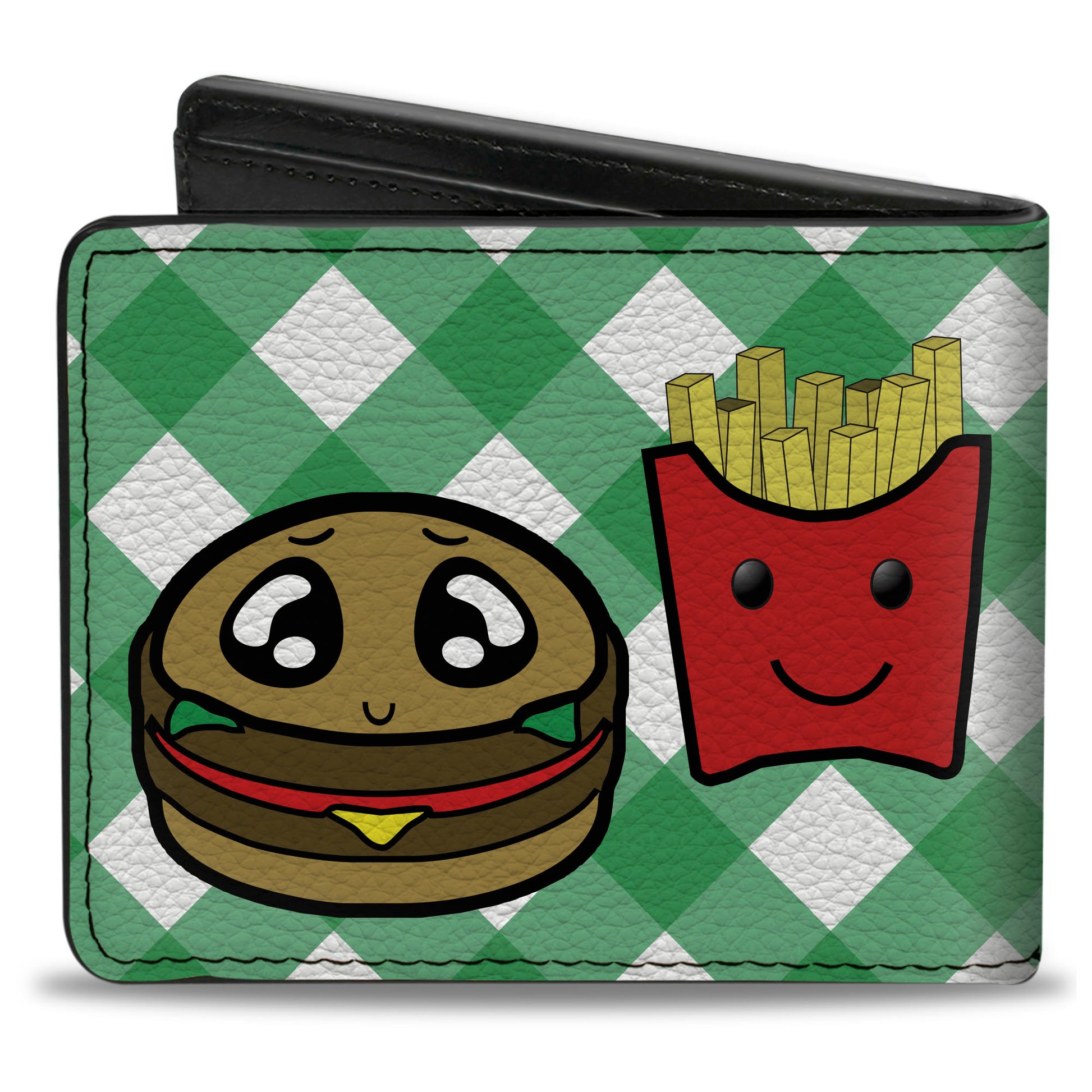 Bi-Fold Wallet - Burger & Fries Cartoon Straight Green Tablecloth Bi-Fold Wallets Buckle-Down