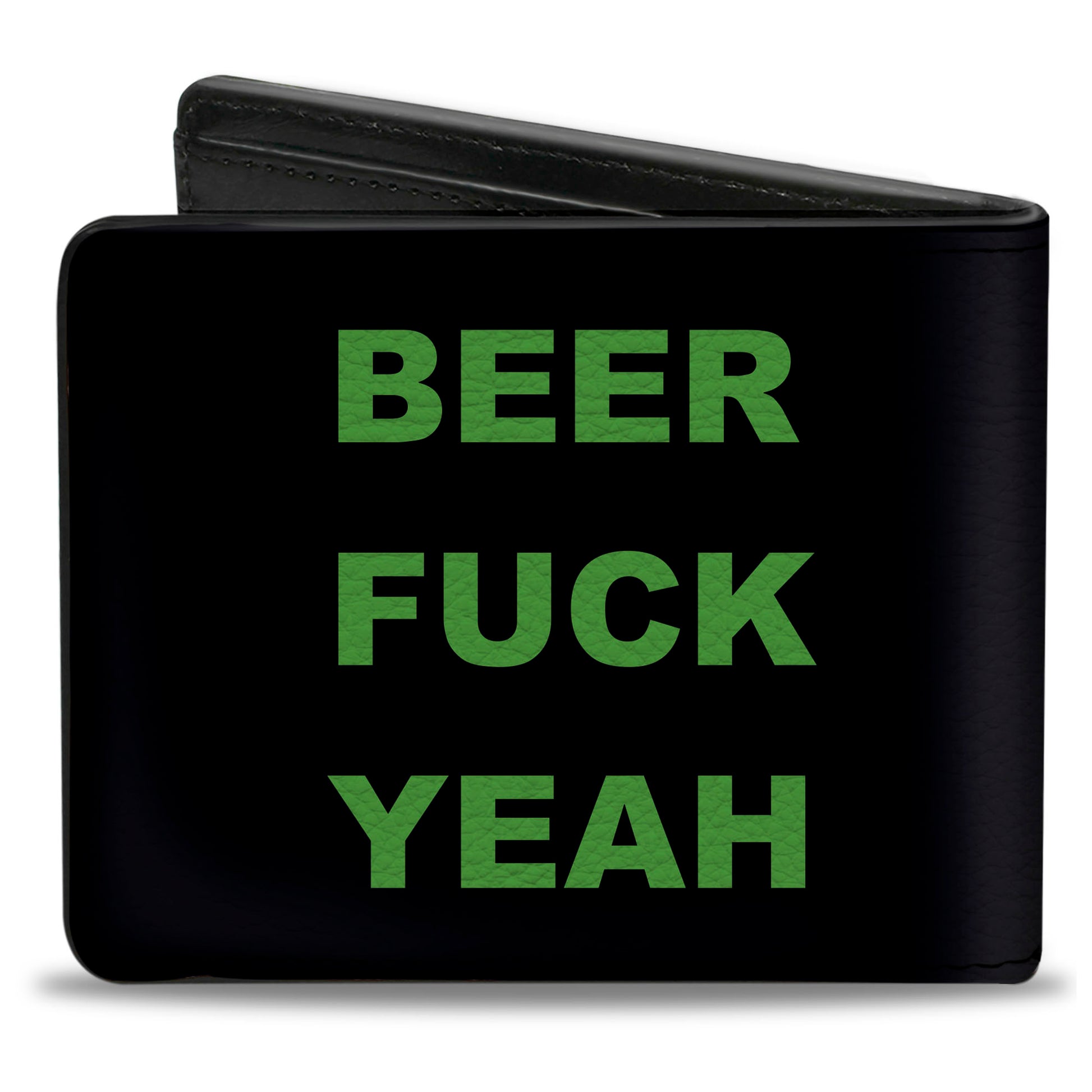 Bi-Fold Wallet - BEER FUCK YEAH Black Neon Green Bi-Fold Wallets Buckle-Down