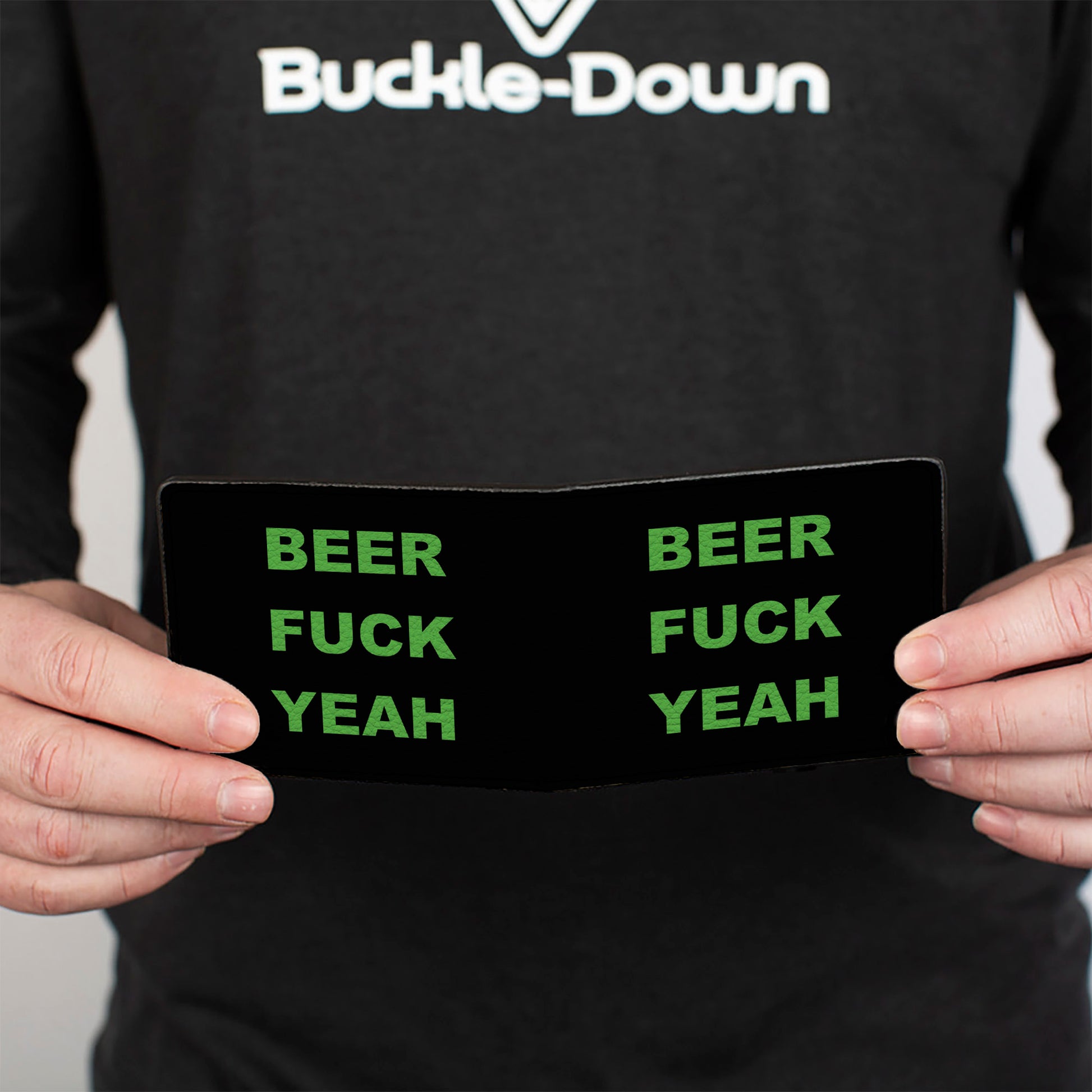 Bi-Fold Wallet - BEER FUCK YEAH Black Neon Green Bi-Fold Wallets Buckle-Down