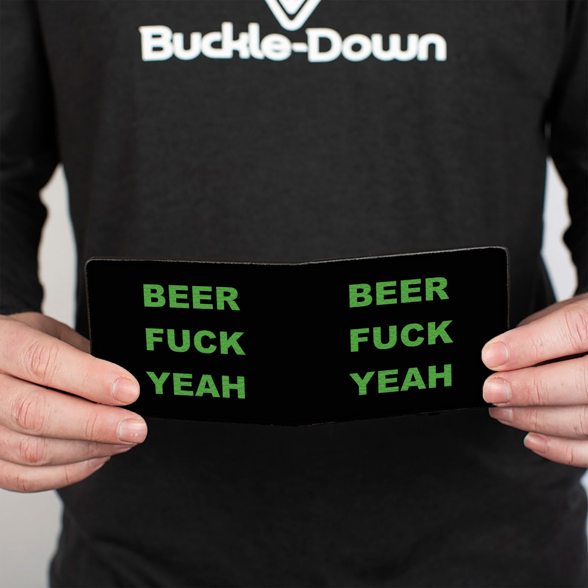 Bi-Fold Wallet - BEER FUCK YEAH Black Neon Green Bi-Fold Wallets Buckle-Down