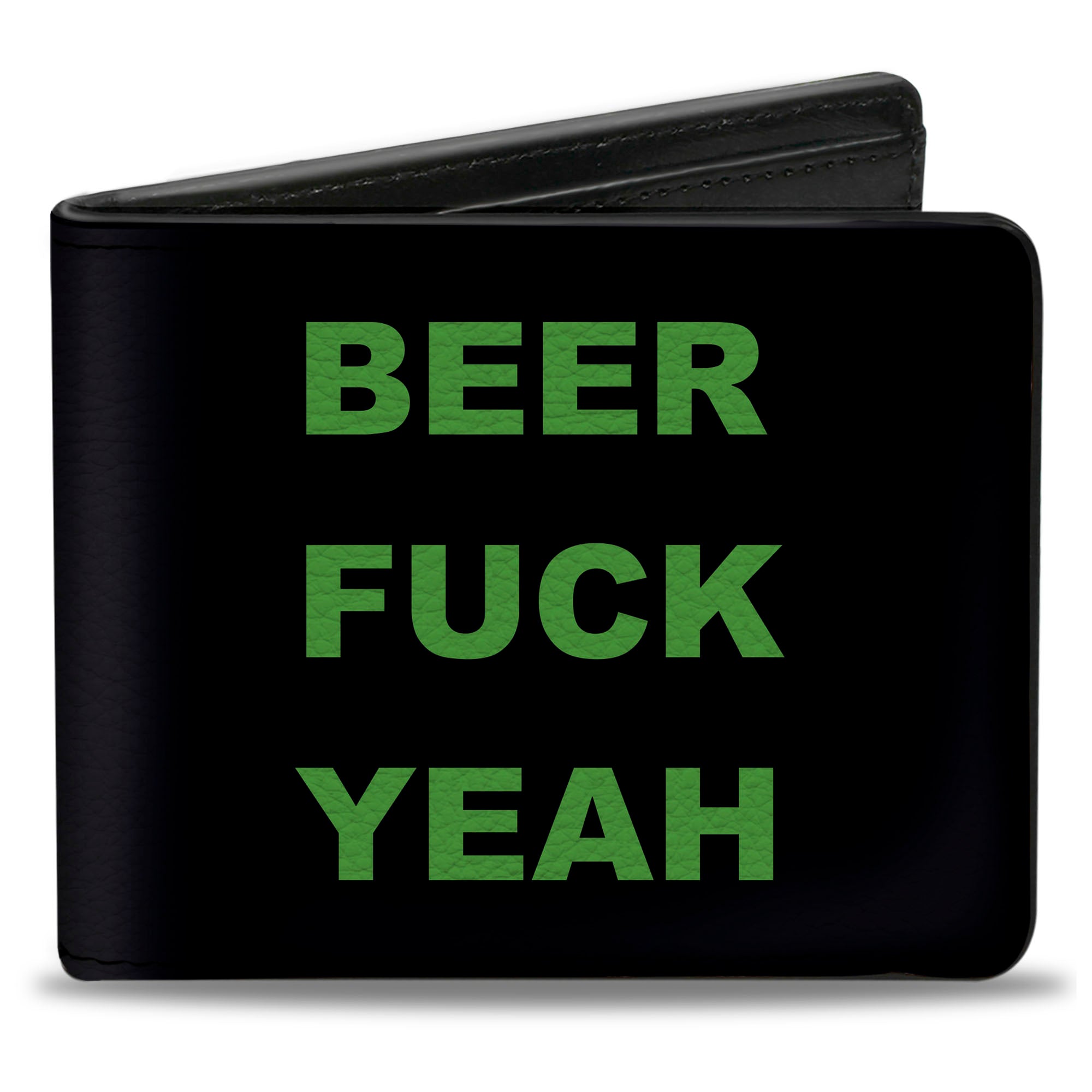 Bi-Fold Wallet - BEER FUCK YEAH Black Neon Green Bi-Fold Wallets Buckle-Down