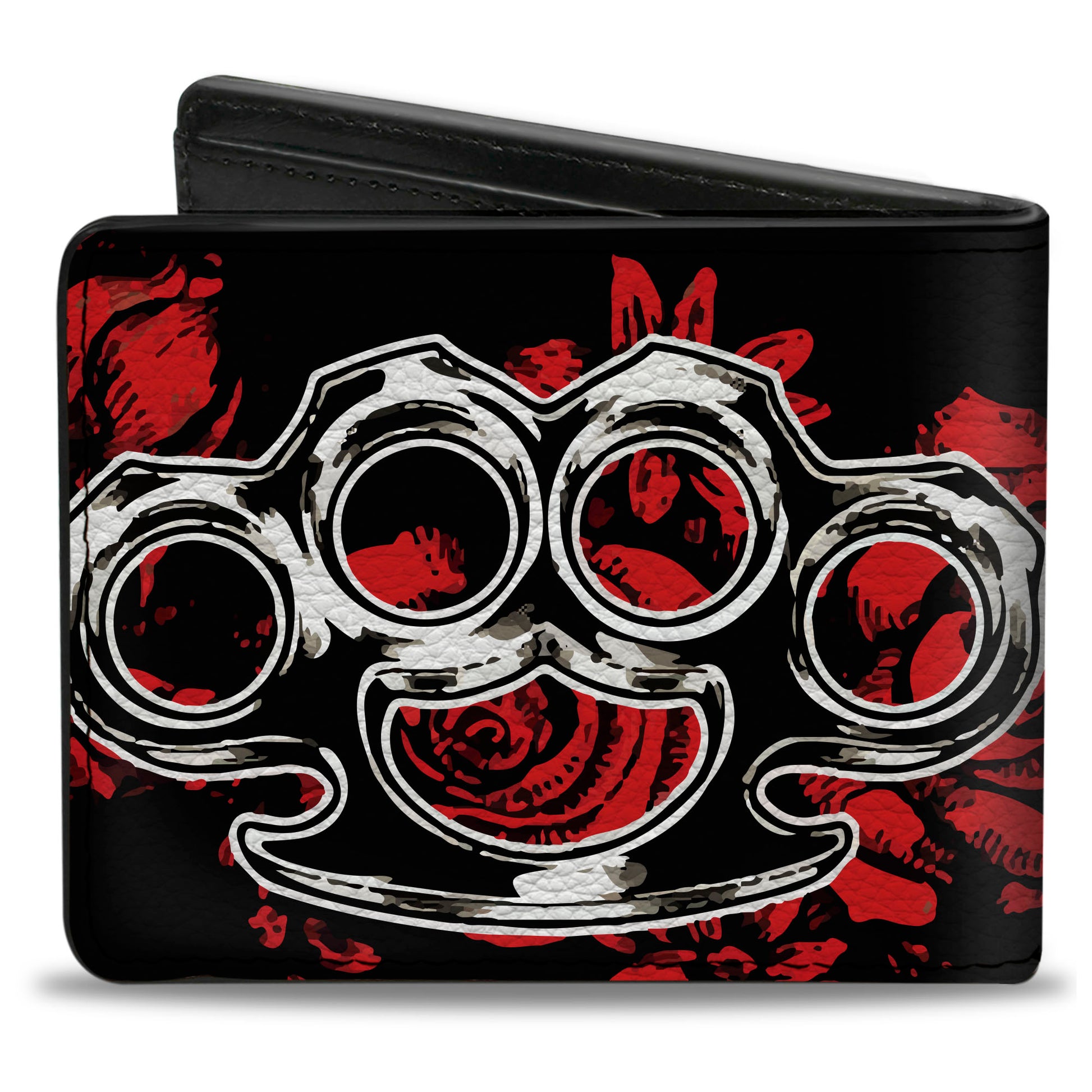 Bi-Fold Wallet - Brass Knuckles Skulls Roses Black Red White Bi-Fold Wallets Buckle-Down