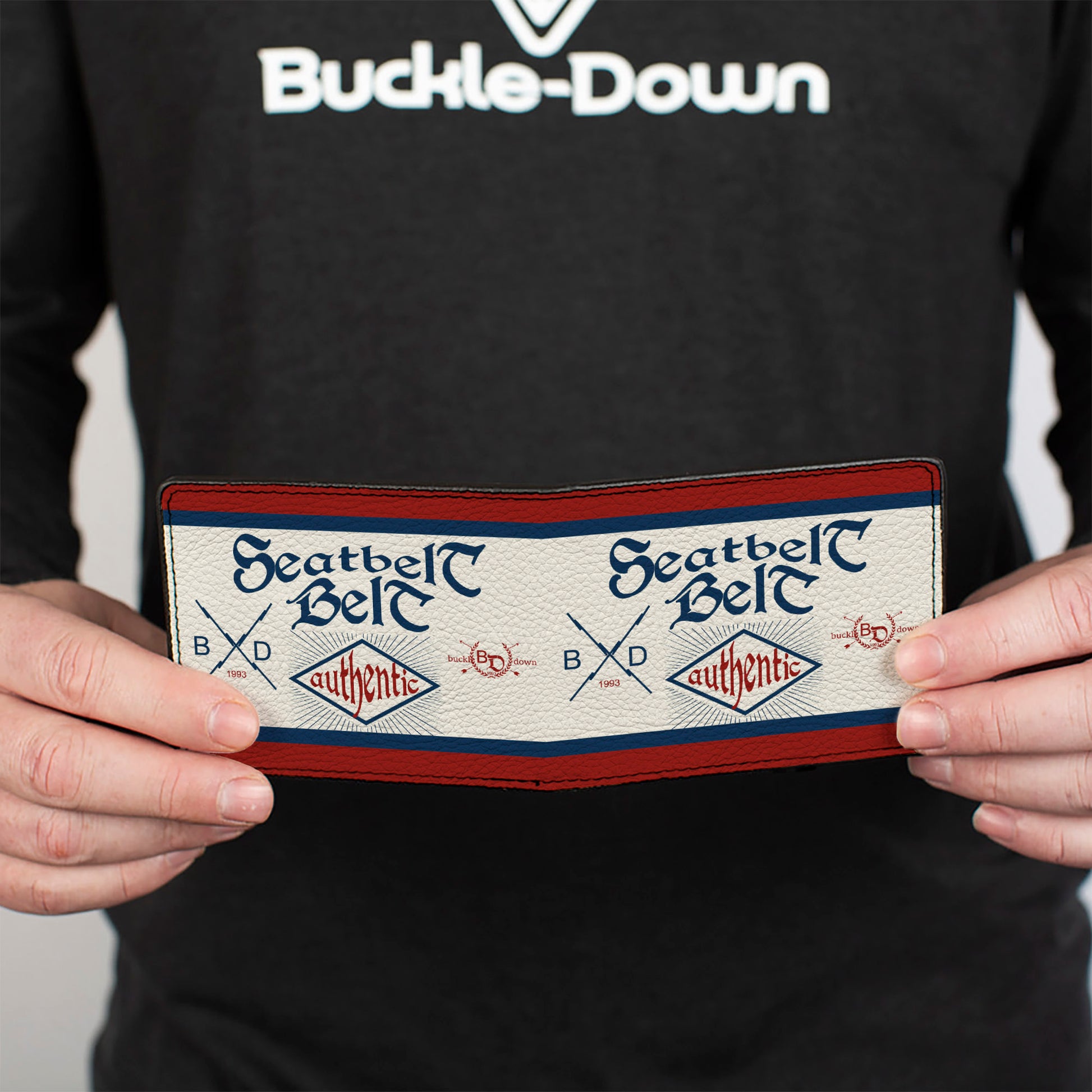 Bi-Fold Wallet - Buckle-Down AUTHENTIC SEATBELT BELT White Blue Red Bi-Fold Wallets Buckle-Down