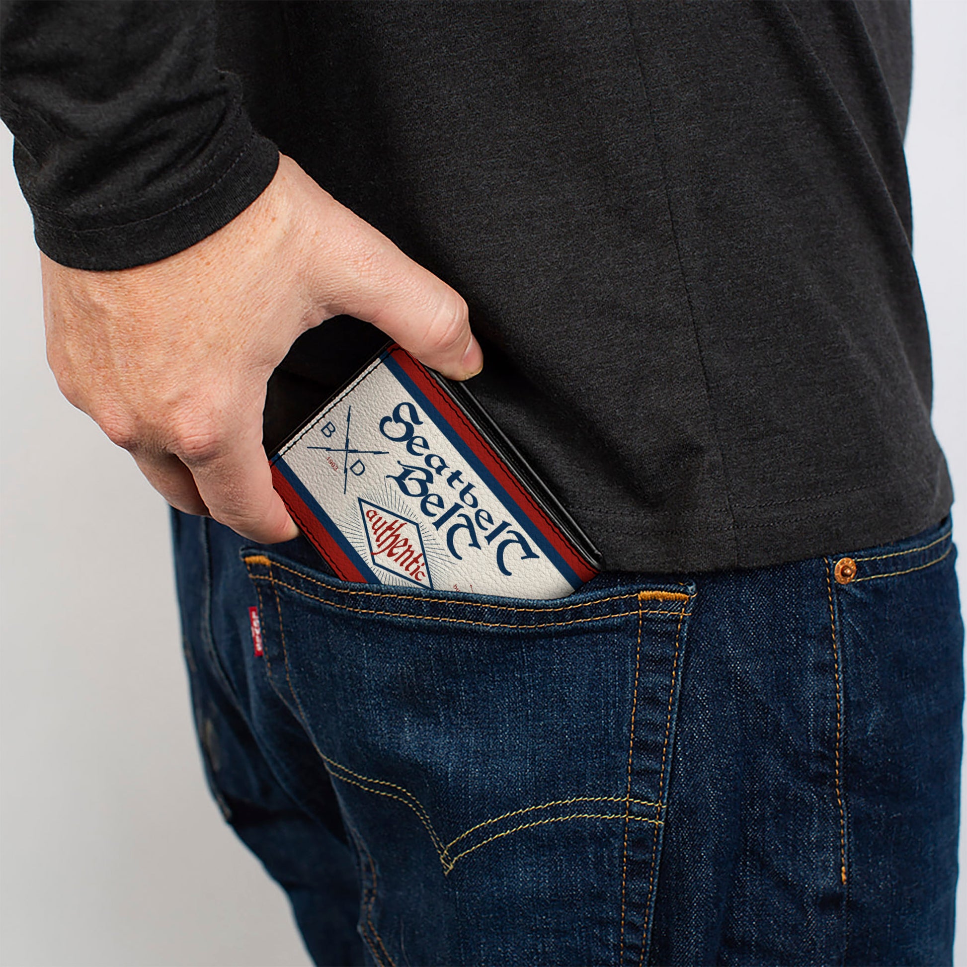 Bi-Fold Wallet - Buckle-Down AUTHENTIC SEATBELT BELT White Blue Red Bi-Fold Wallets Buckle-Down