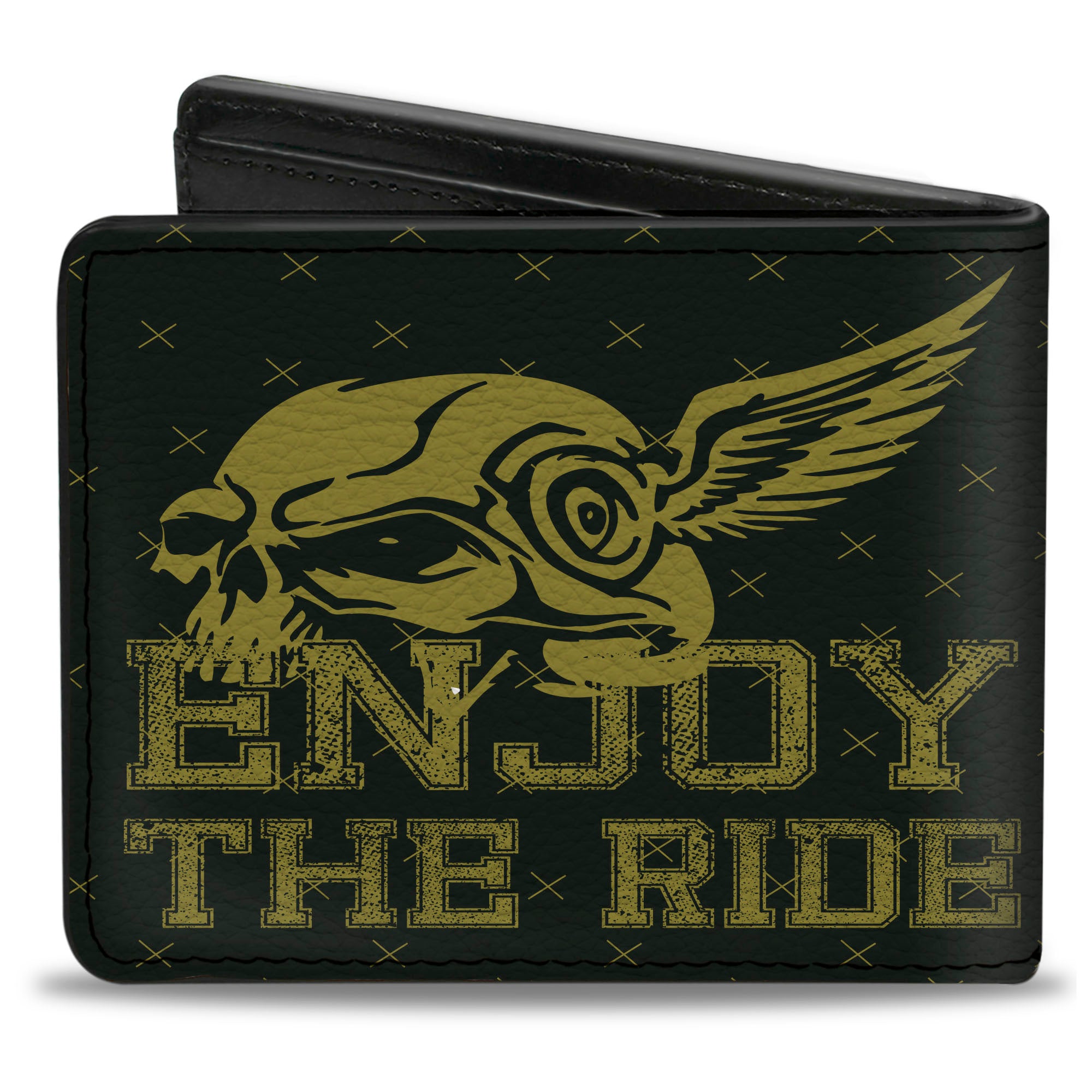 Bi-Fold Wallet - Buckle-Down Winged Skull ENJOY THE RIDE Olive Lime Green Bi-Fold Wallets Buckle-Down