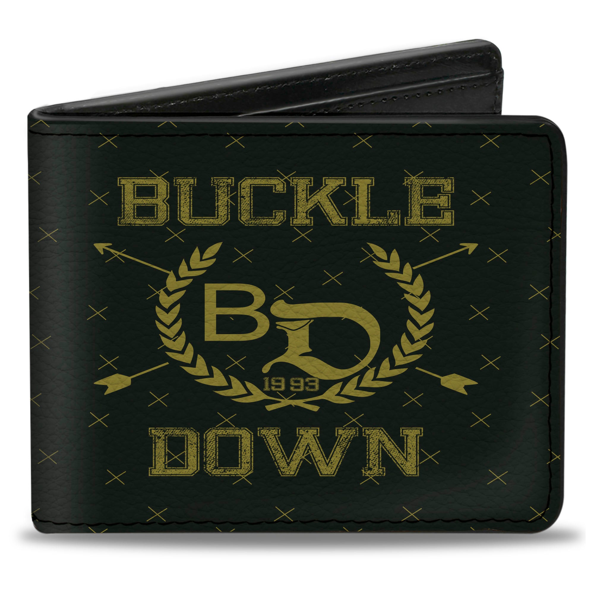 Bi-Fold Wallet - Buckle-Down Winged Skull ENJOY THE RIDE Olive Lime Green Bi-Fold Wallets Buckle-Down
