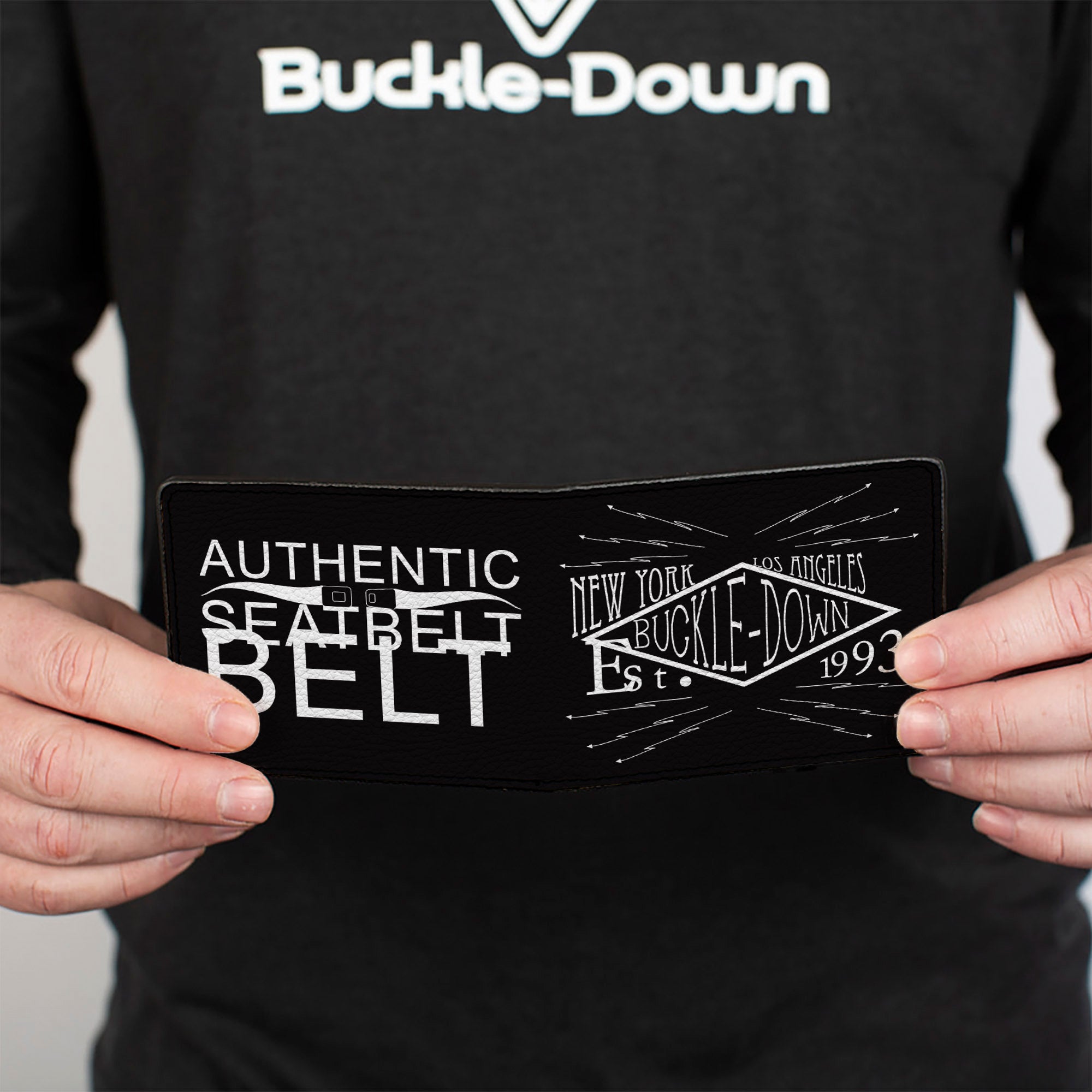 Bi-Fold Wallet - Buckle-Down AUTHENTIC SEATBELT BELT NY-LA Black White Bi-Fold Wallets Buckle-Down