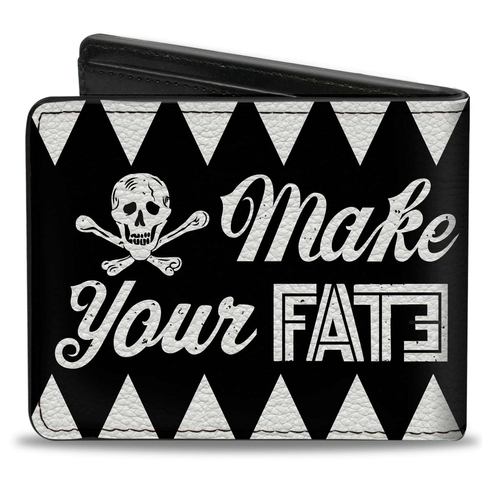 Bi-Fold Wallet - Buckle-Down Skull MAKE YOUR FATE Black White Bi-Fold Wallets Buckle-Down