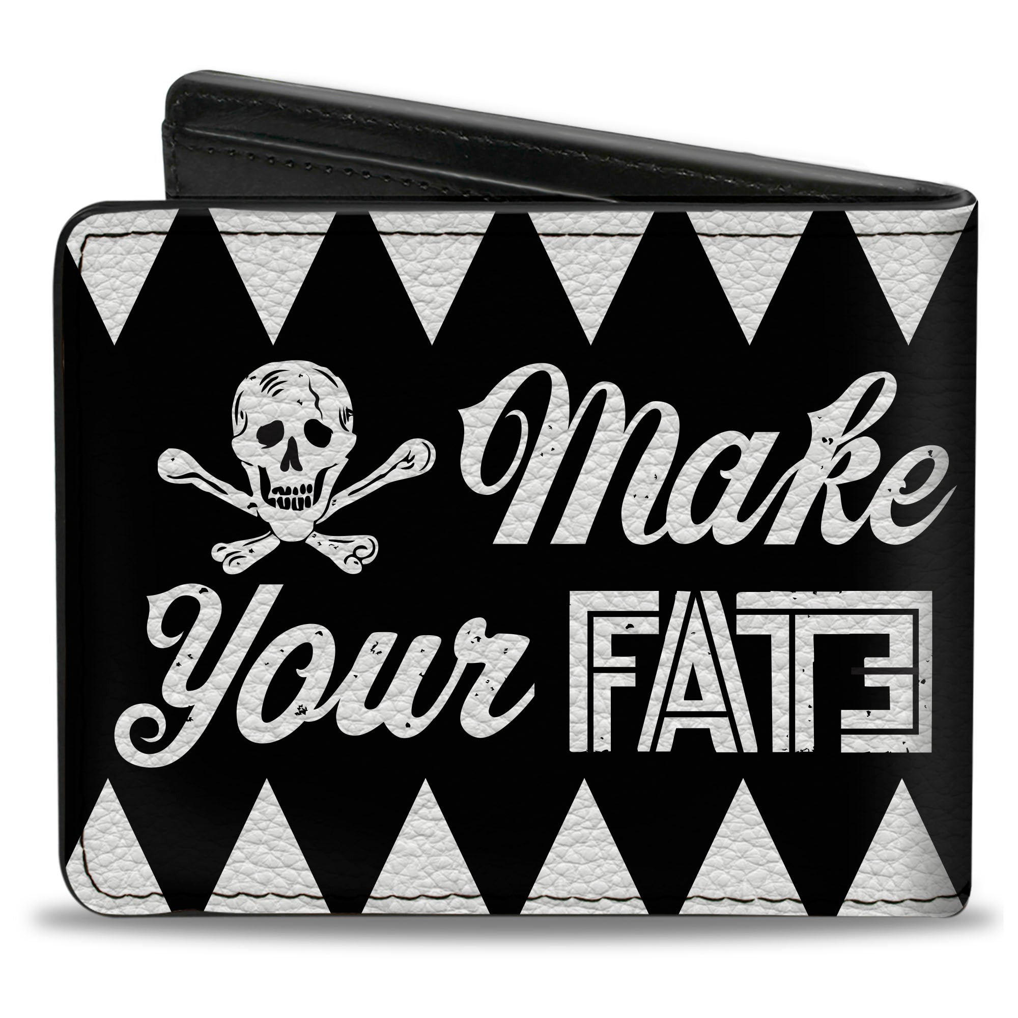 Bi-Fold Wallet - Buckle-Down Skull MAKE YOUR FATE Black White Bi-Fold Wallets Buckle-Down