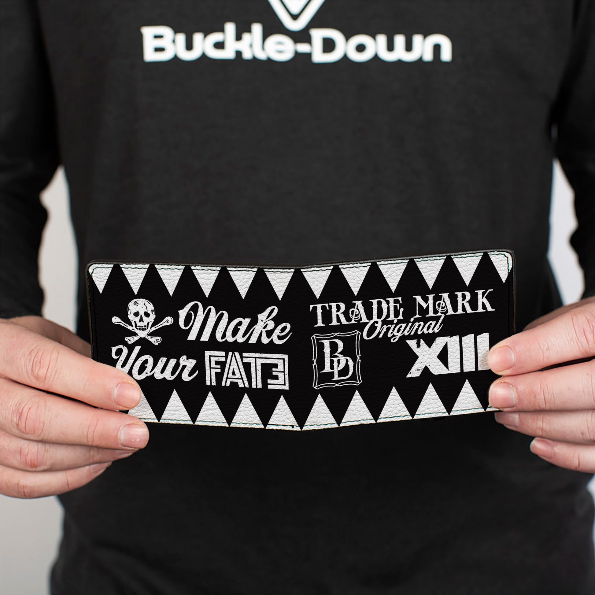 Bi-Fold Wallet - Buckle-Down Skull MAKE YOUR FATE Black White Bi-Fold Wallets Buckle-Down