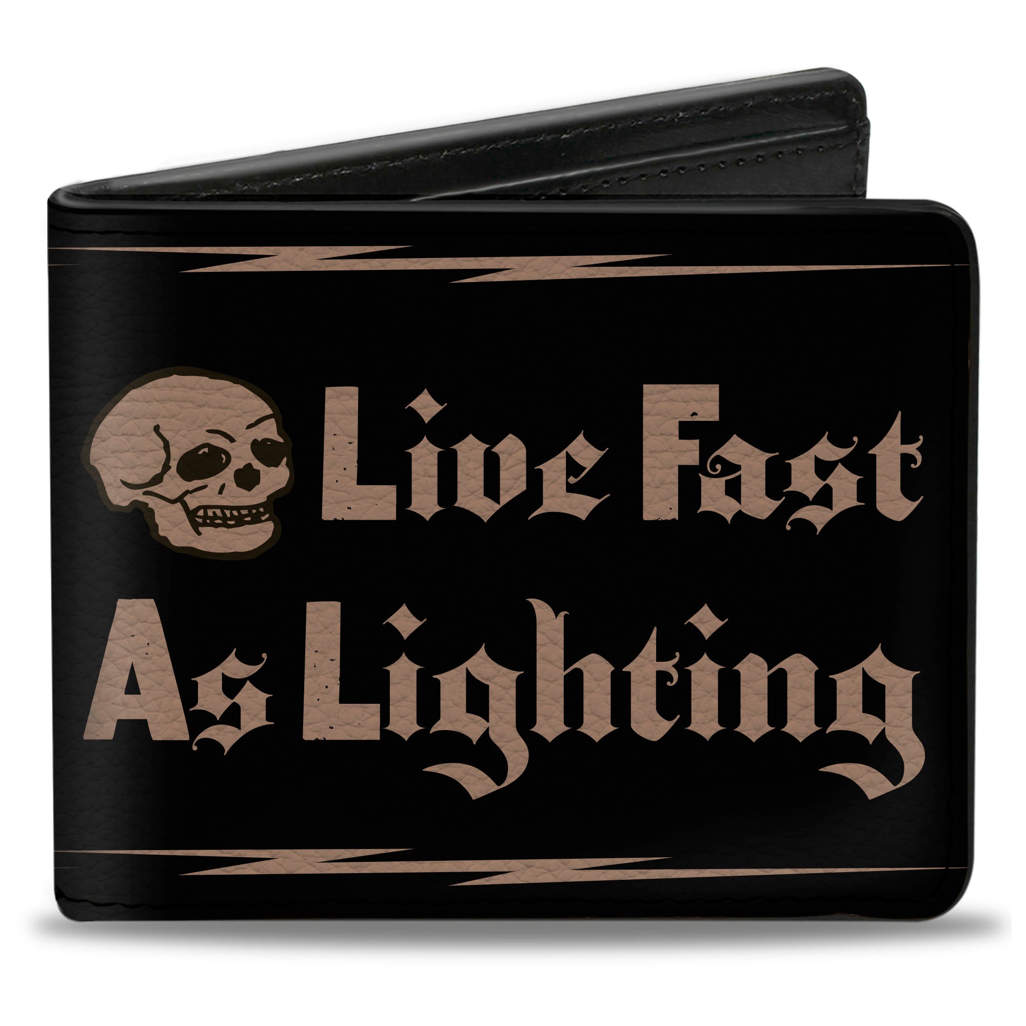 Bi-Fold Wallet - Buckle-Down Skull LIVE FAST AS LIGHTNING Black Light Orange Bi-Fold Wallets Buckle-Down