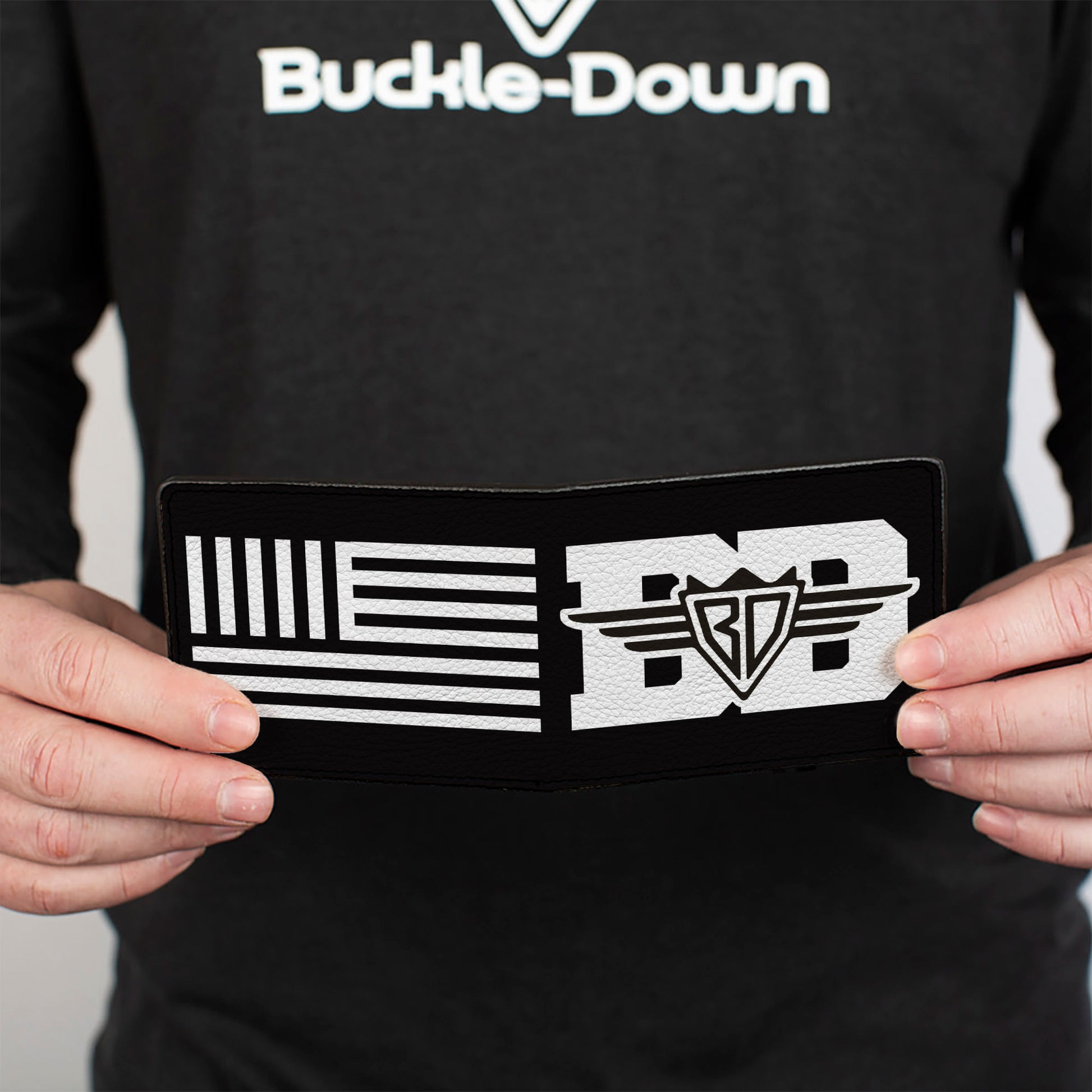 Bi-Fold Wallet - Buckle-Down BD Logo American Stripe Flag White Black Bi-Fold Wallets Buckle-Down