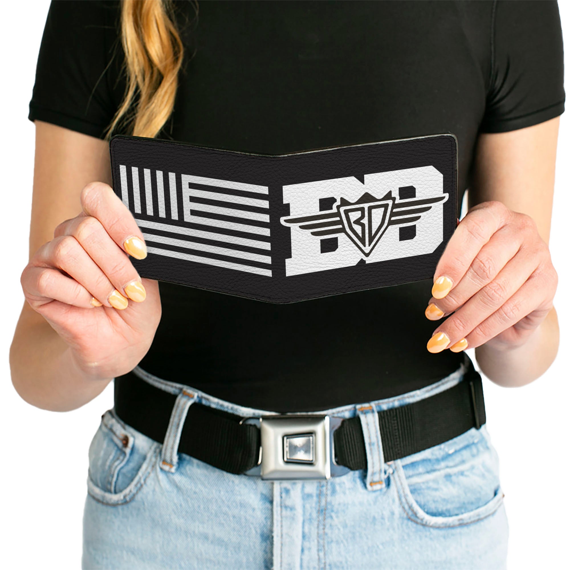 Bi-Fold Wallet - Buckle-Down BD Logo American Stripe Flag White Black Bi-Fold Wallets Buckle-Down