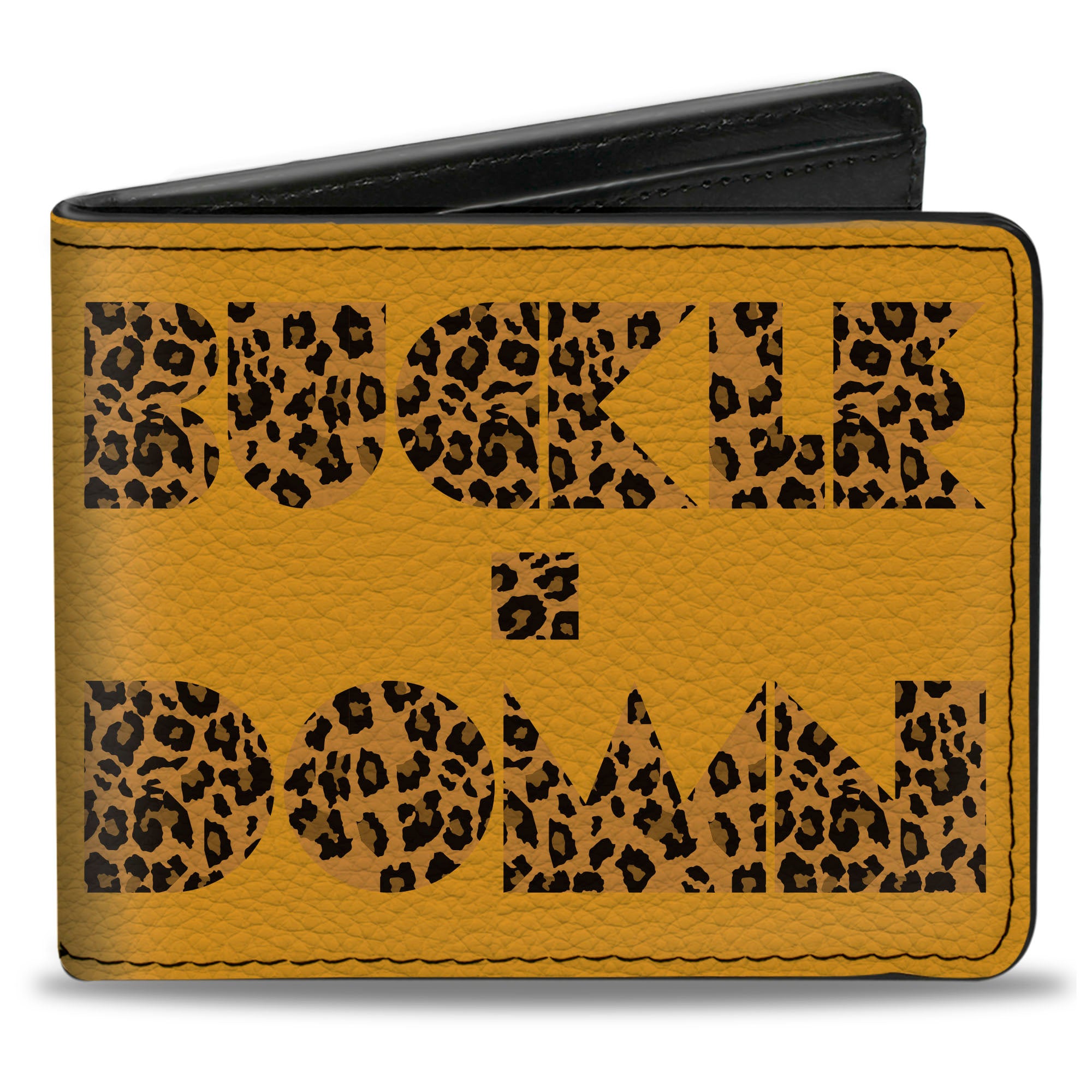 Bi-Fold Wallet - BUCKLE-DOWN Shapes Gold Leopard Brown Bi-Fold Wallets Buckle-Down