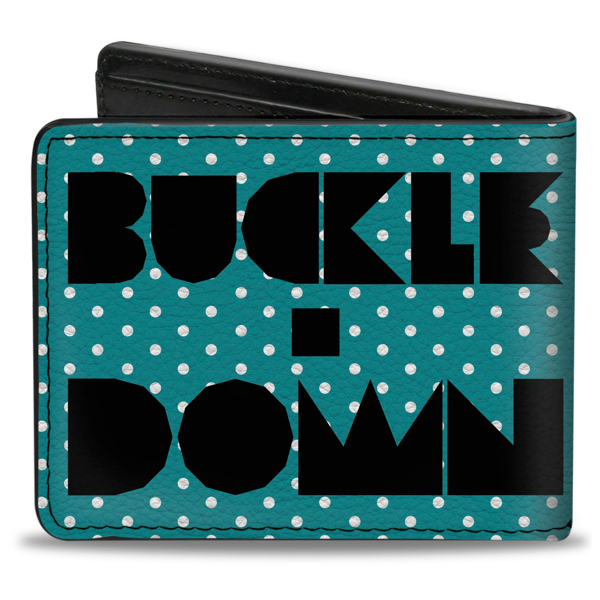 Bi-Fold Wallet - BUCKLE-DOWN Shapes Dot Turquoise White Black Bi-Fold Wallets Buckle-Down