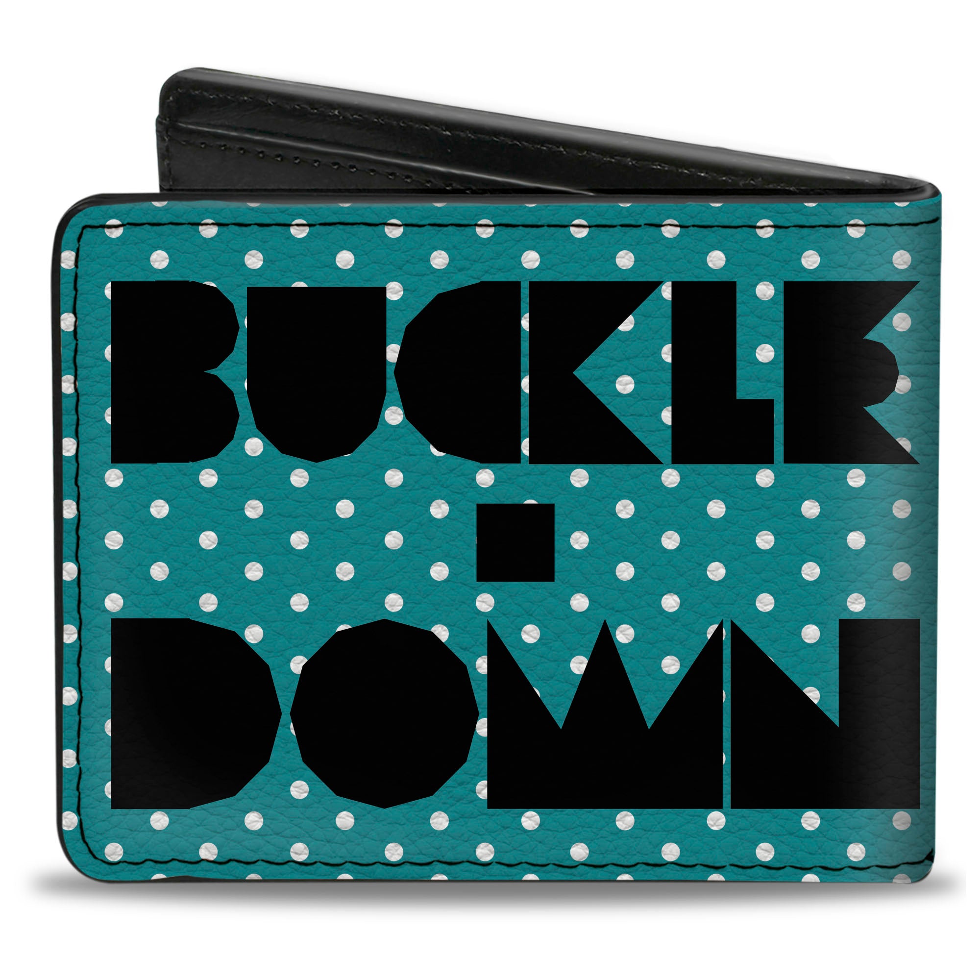 Bi-Fold Wallet - BUCKLE-DOWN Shapes Dot Turquoise White Black Bi-Fold Wallets Buckle-Down