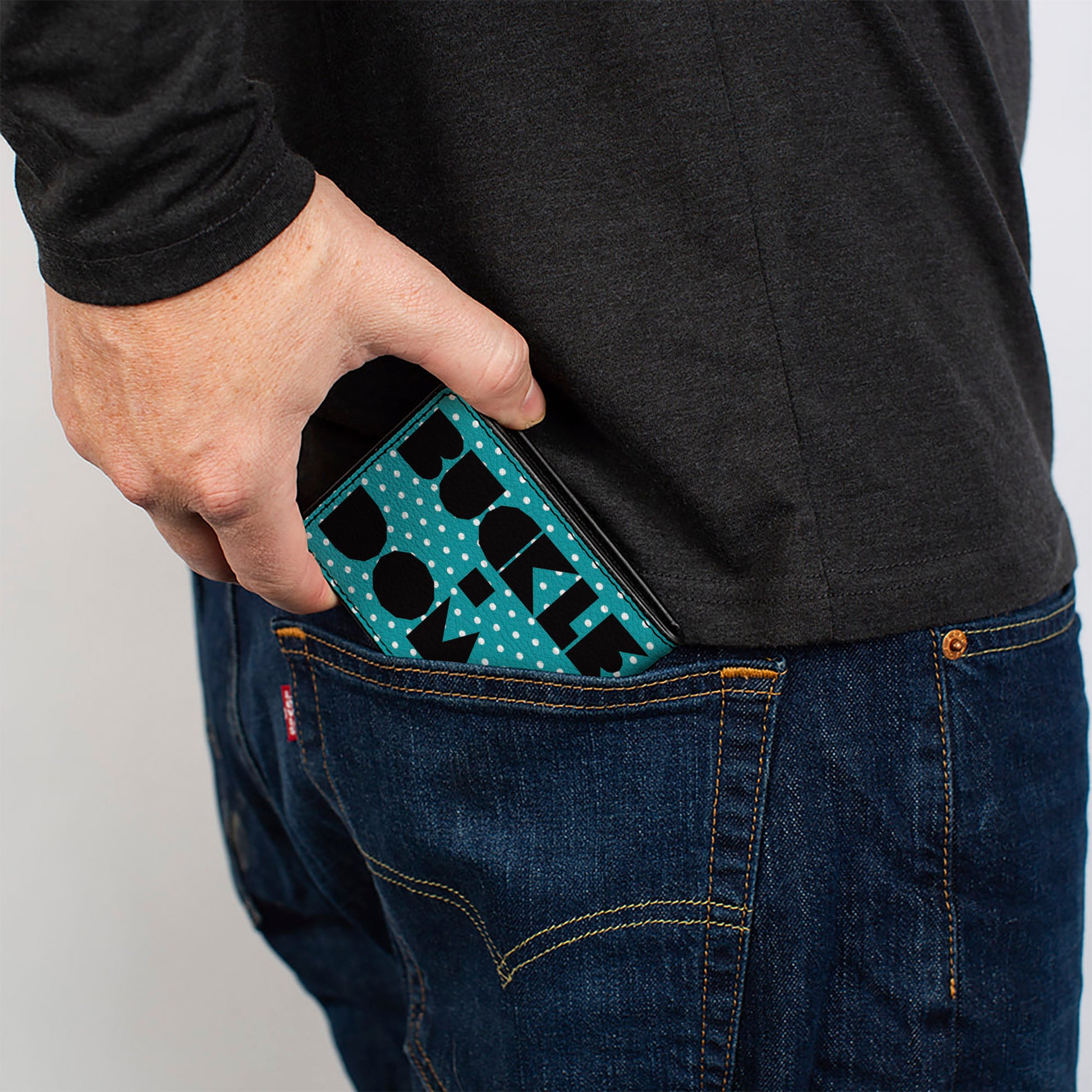 Bi-Fold Wallet - BUCKLE-DOWN Shapes Dot Turquoise White Black Bi-Fold Wallets Buckle-Down