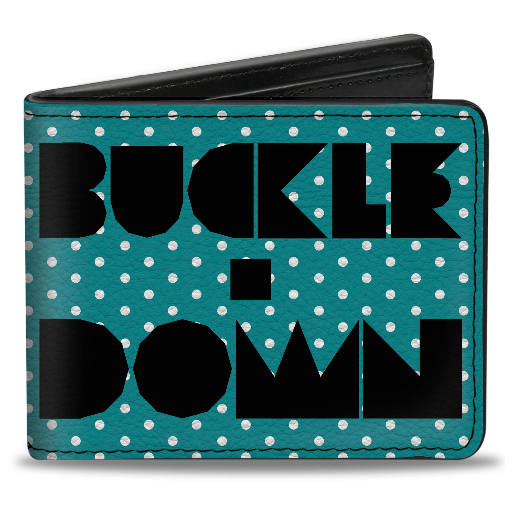 Bi-Fold Wallet - BUCKLE-DOWN Shapes Dot Turquoise White Black Bi-Fold Wallets Buckle-Down
