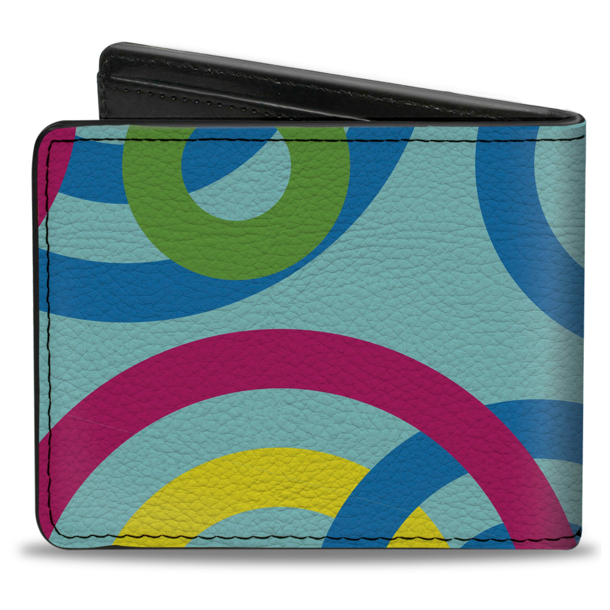 Bi-Fold Wallet - Bullseye Stacked Swirl Blues Green Yellow Pink Bi-Fold Wallets Buckle-Down