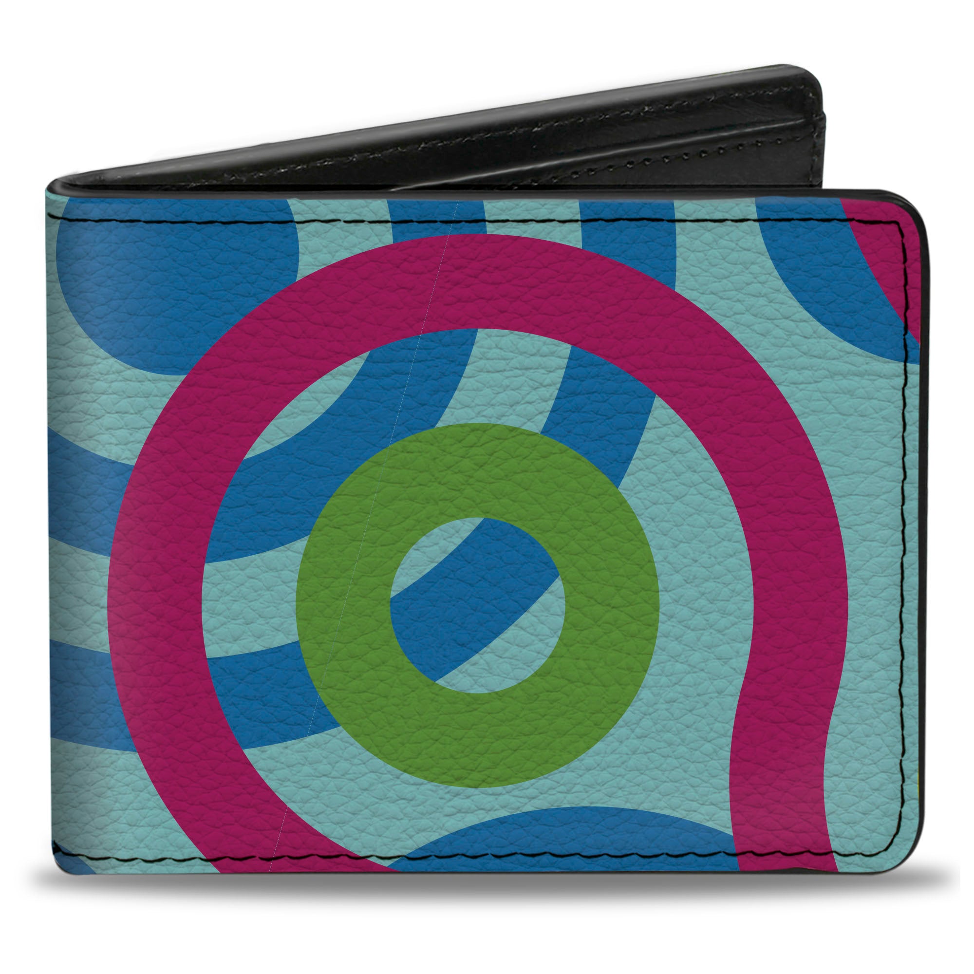 Bi-Fold Wallet - Bullseye Stacked Swirl Blues Green Yellow Pink Bi-Fold Wallets Buckle-Down