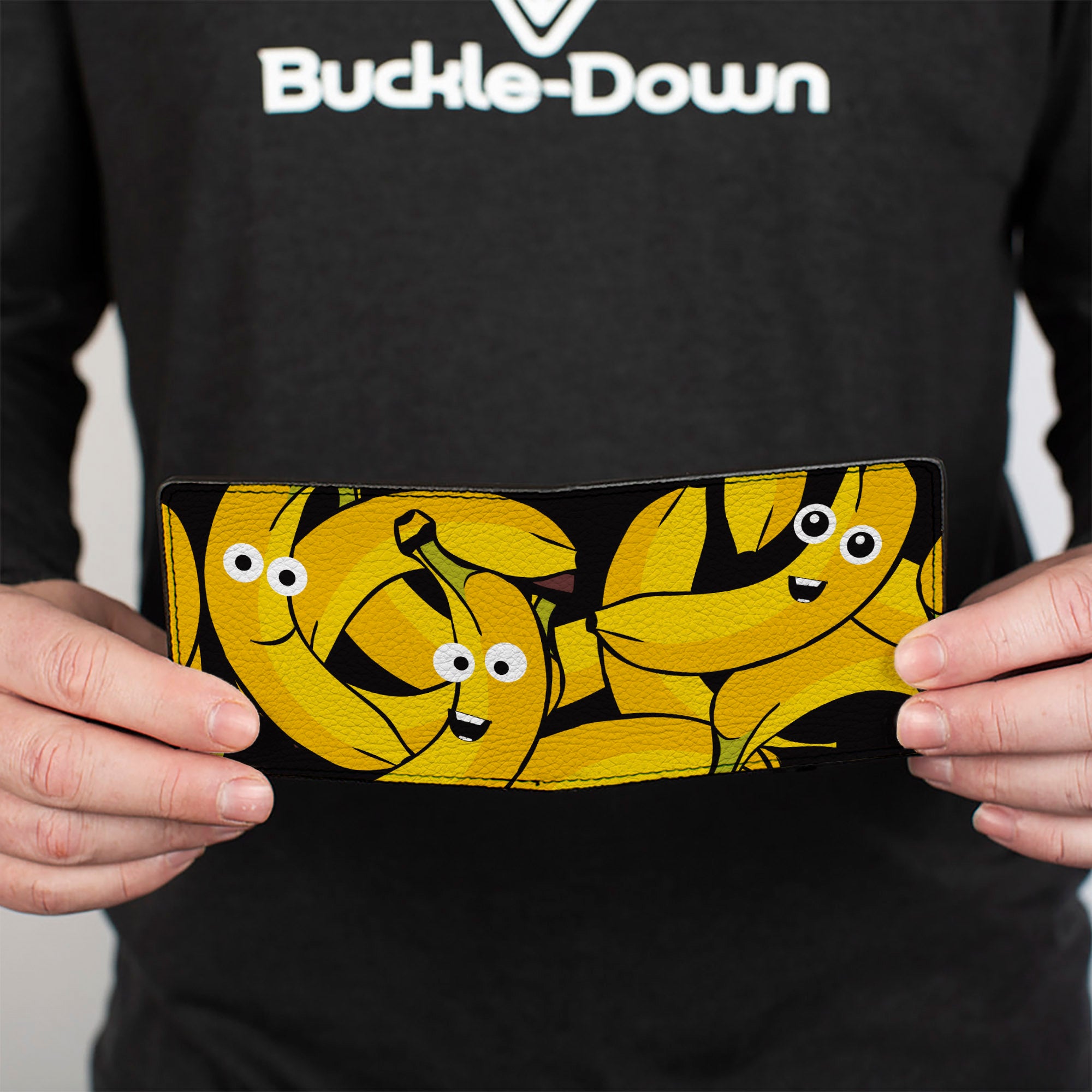 Bi-Fold Wallet - Bananas Stacked Cartoon Black Yellows Bi-Fold Wallets Buckle-Down