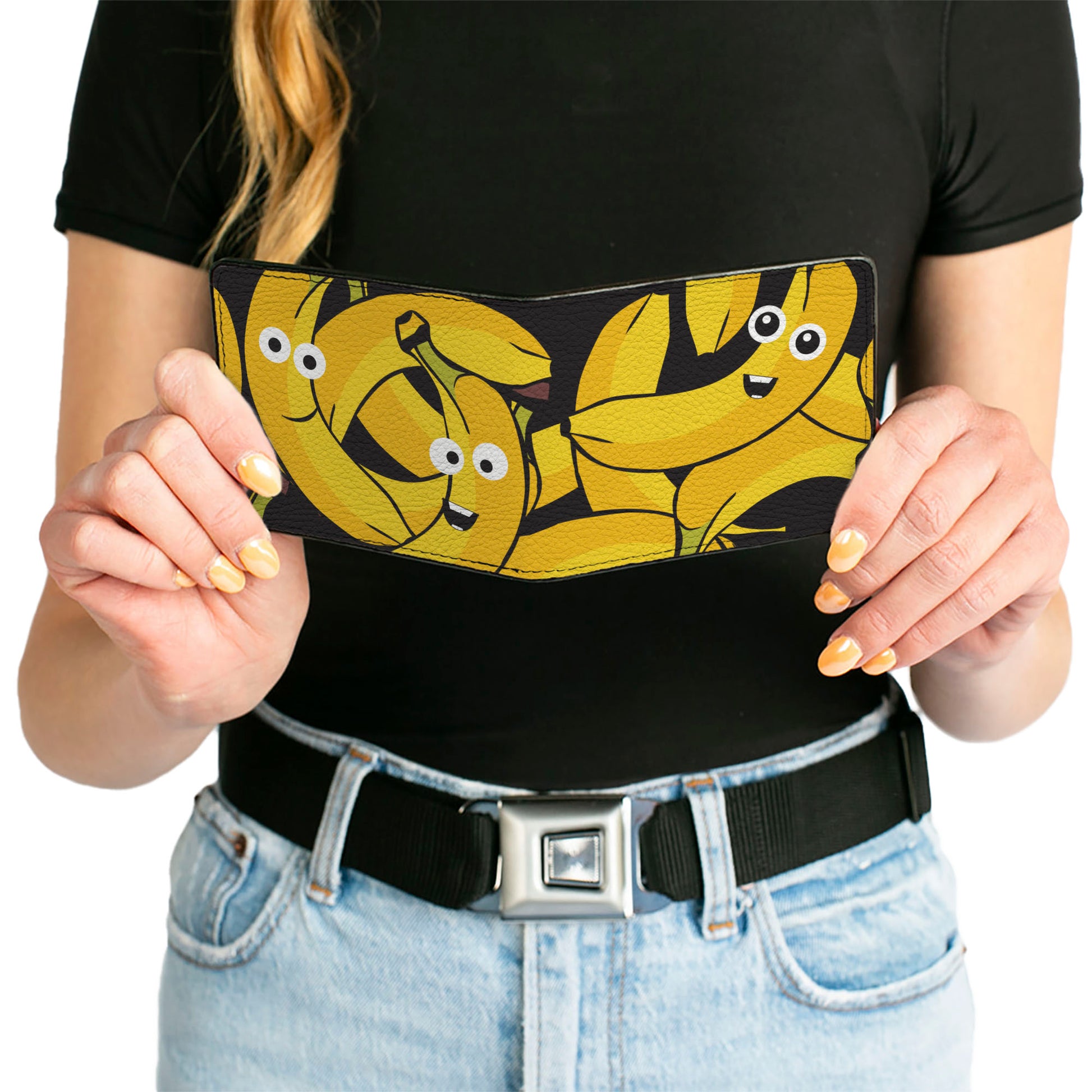 Bi-Fold Wallet - Bananas Stacked Cartoon Black Yellows Bi-Fold Wallets Buckle-Down