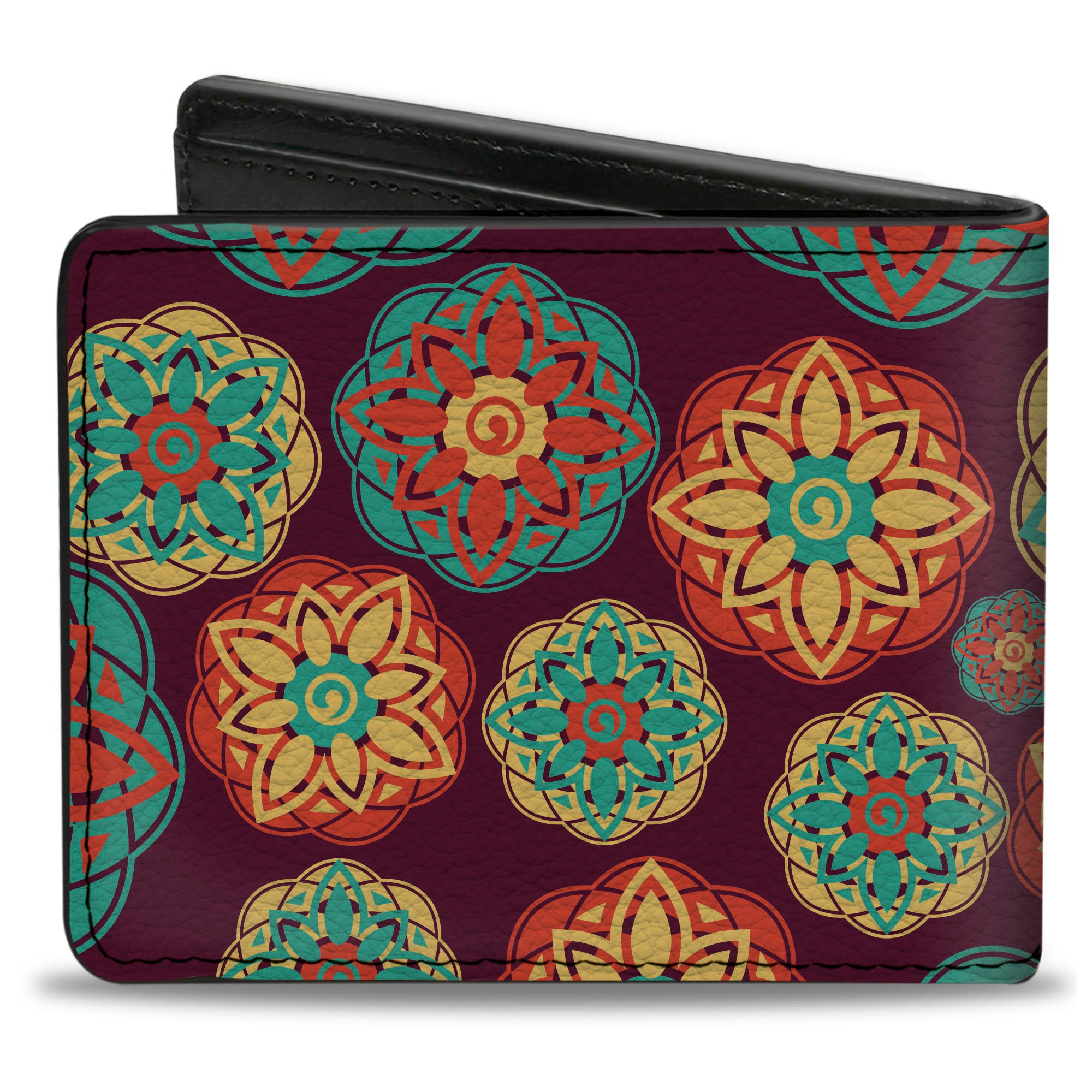 Bi-Fold Wallet - Boho Mandala Burgundy Yellow Turquoise Orange Bi-Fold Wallets Buckle-Down