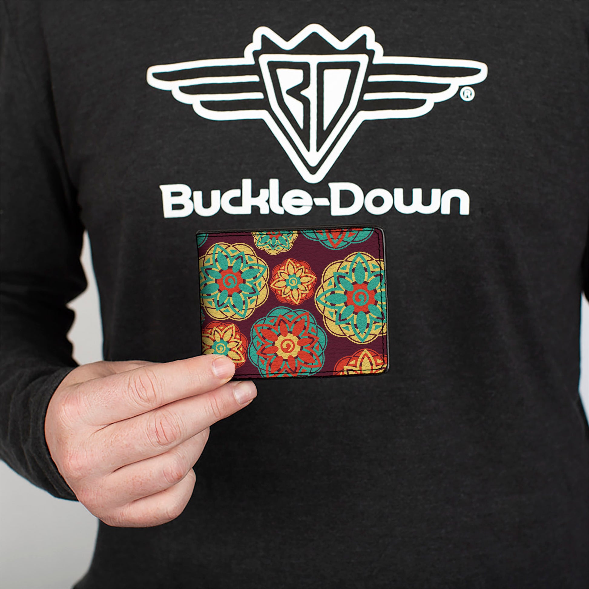 Bi-Fold Wallet - Boho Mandala Burgundy Yellow Turquoise Orange Bi-Fold Wallets Buckle-Down