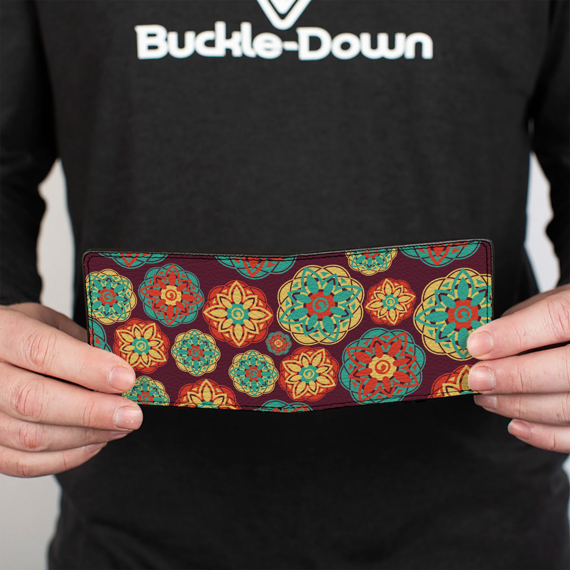 Bi-Fold Wallet - Boho Mandala Burgundy Yellow Turquoise Orange Bi-Fold Wallets Buckle-Down