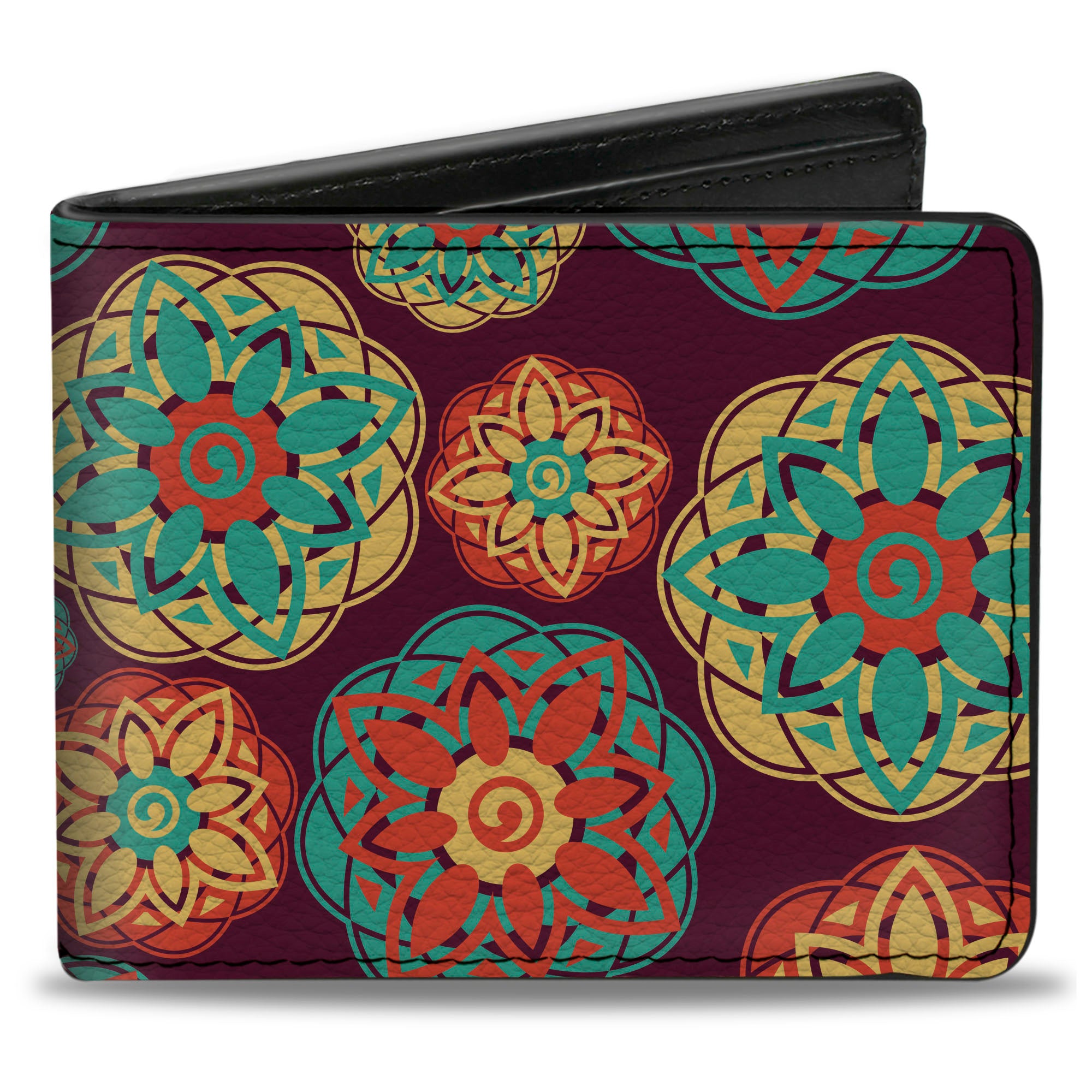 Bi-Fold Wallet - Boho Mandala Burgundy Yellow Turquoise Orange Bi-Fold Wallets Buckle-Down