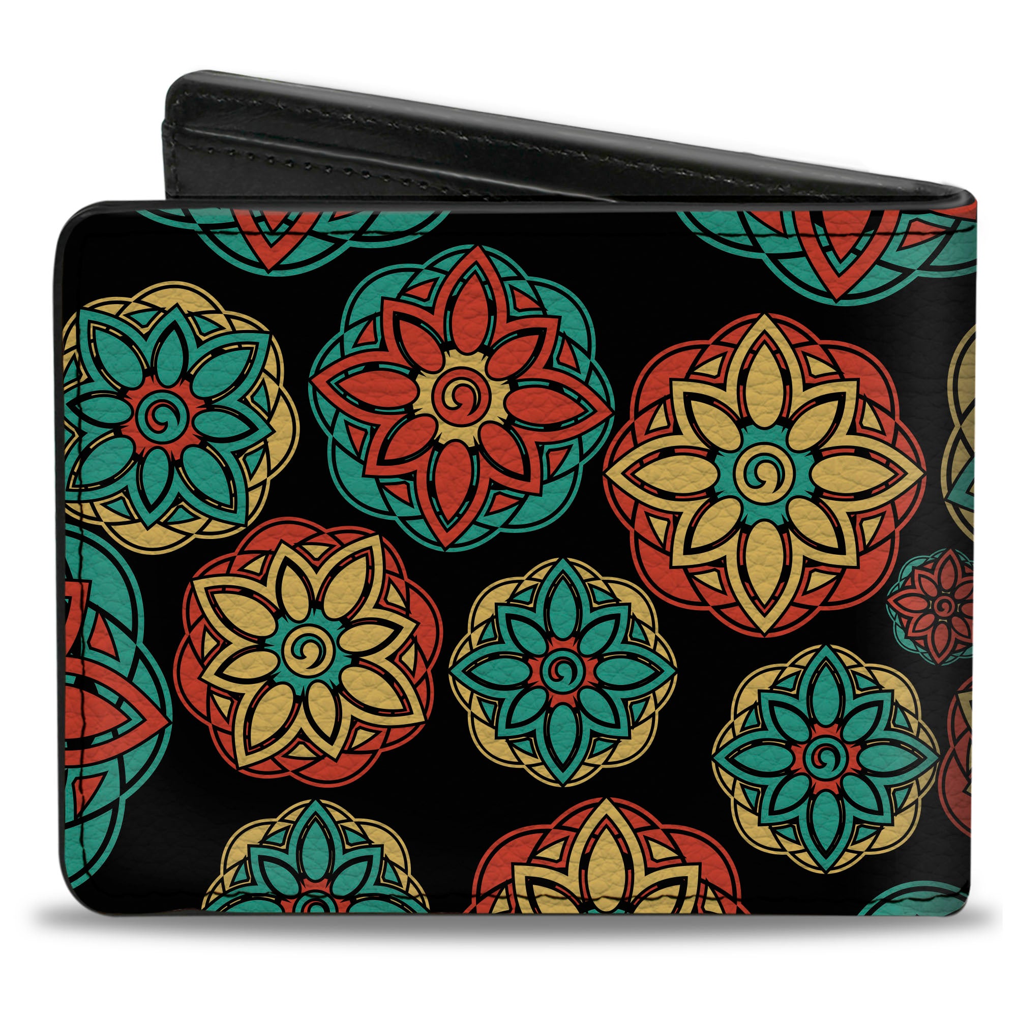 Bi-Fold Wallet - Boho Mandala Black Yellow Turquoise Orange Bi-Fold Wallets Buckle-Down