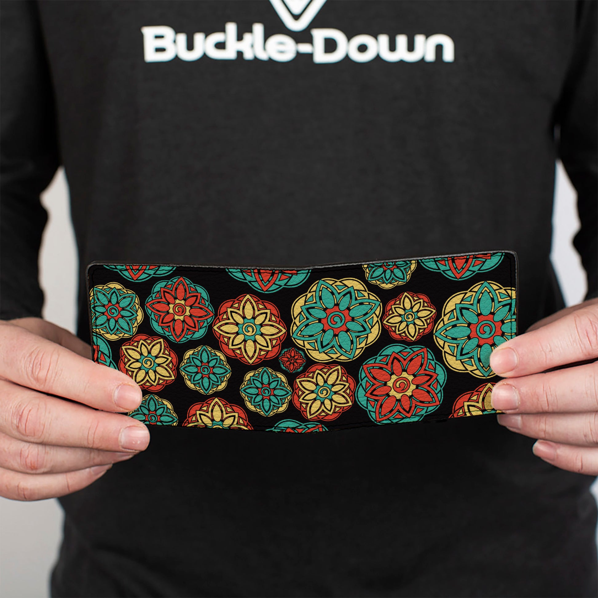 Bi-Fold Wallet - Boho Mandala Black Yellow Turquoise Orange Bi-Fold Wallets Buckle-Down