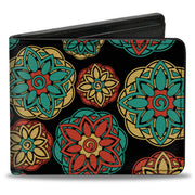 Bi-Fold Wallet - Boho Mandala Black Yellow Turquoise Orange Bi-Fold Wallets Buckle-Down