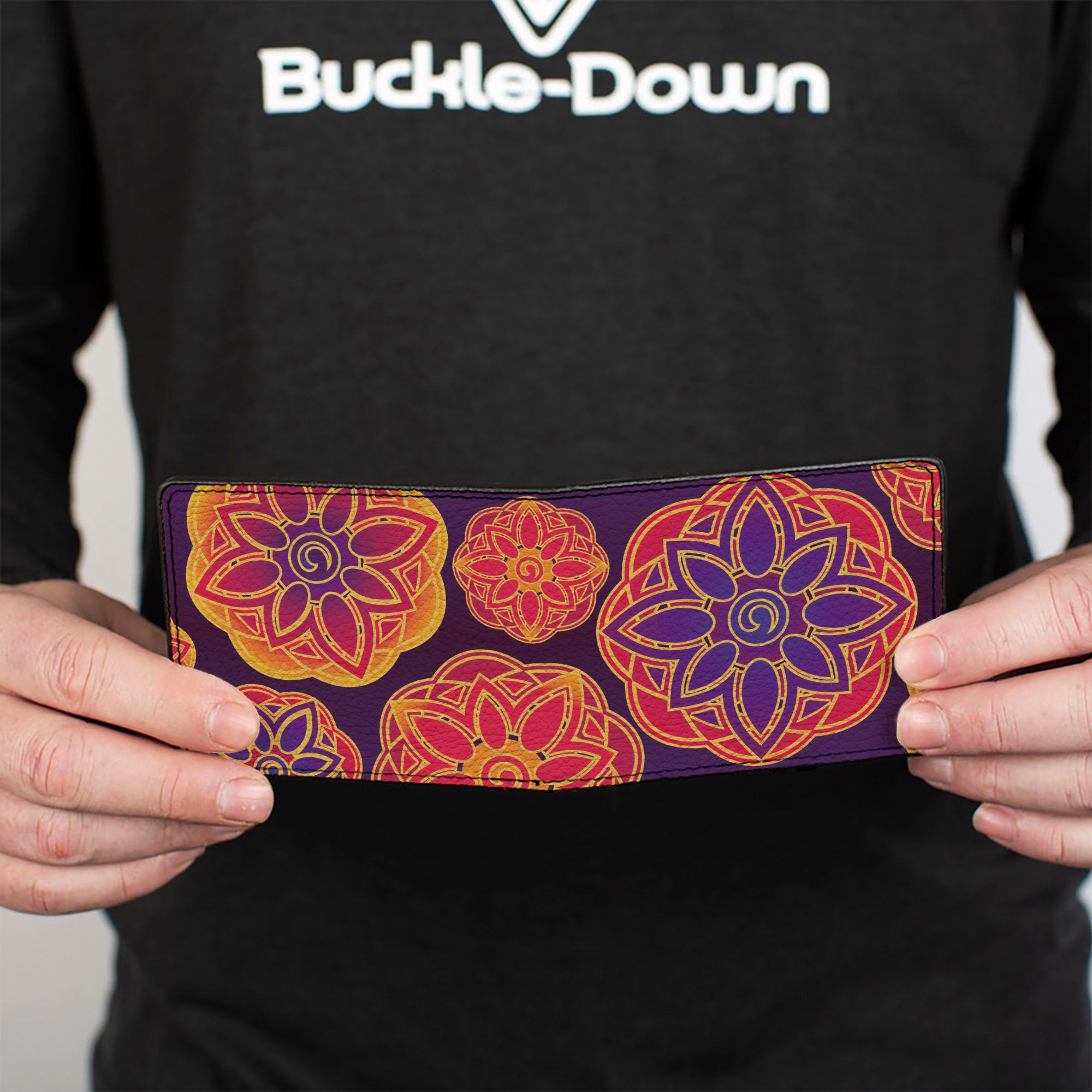 Bi-Fold Wallet - Boho Mandala Purples Oranges Pinks Bi-Fold Wallets Buckle-Down