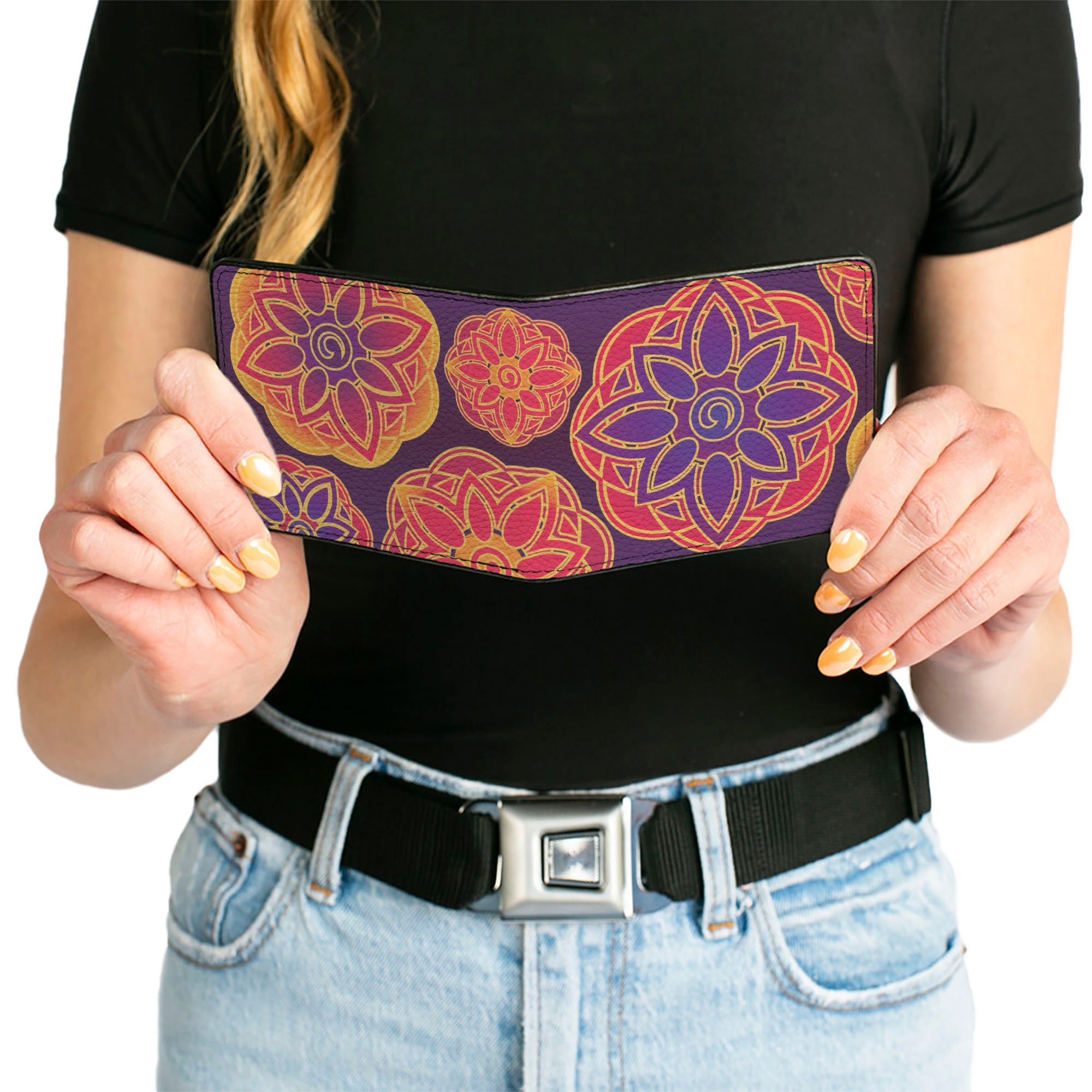 Bi-Fold Wallet - Boho Mandala Purples Oranges Pinks Bi-Fold Wallets Buckle-Down