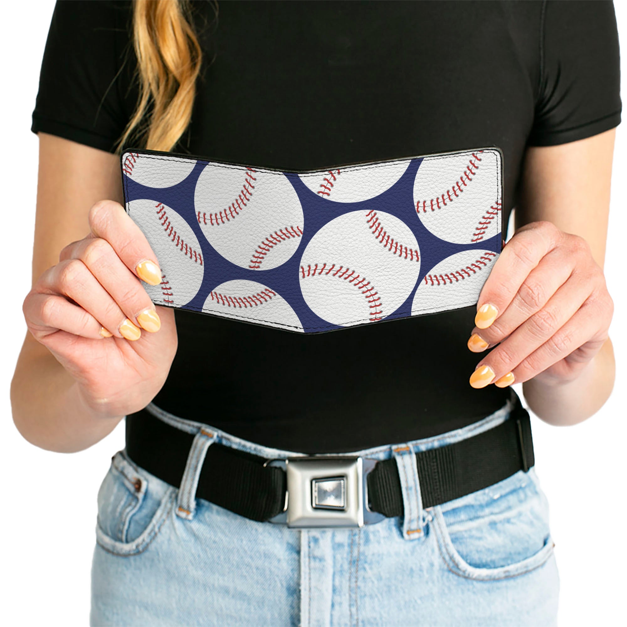 Bi-Fold Wallet - Baseballs Scattered Blue Bi-Fold Wallets Buckle-Down