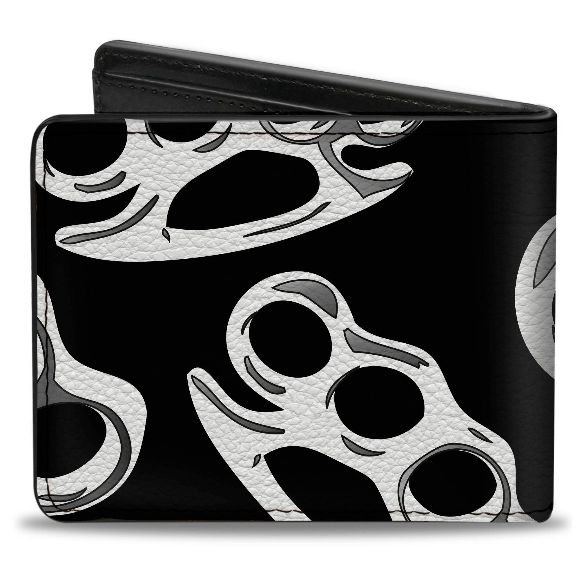 Bi-Fold Wallet - Brass Knuckles Skulls Roses2 Black White Bi-Fold Wallets Buckle-Down