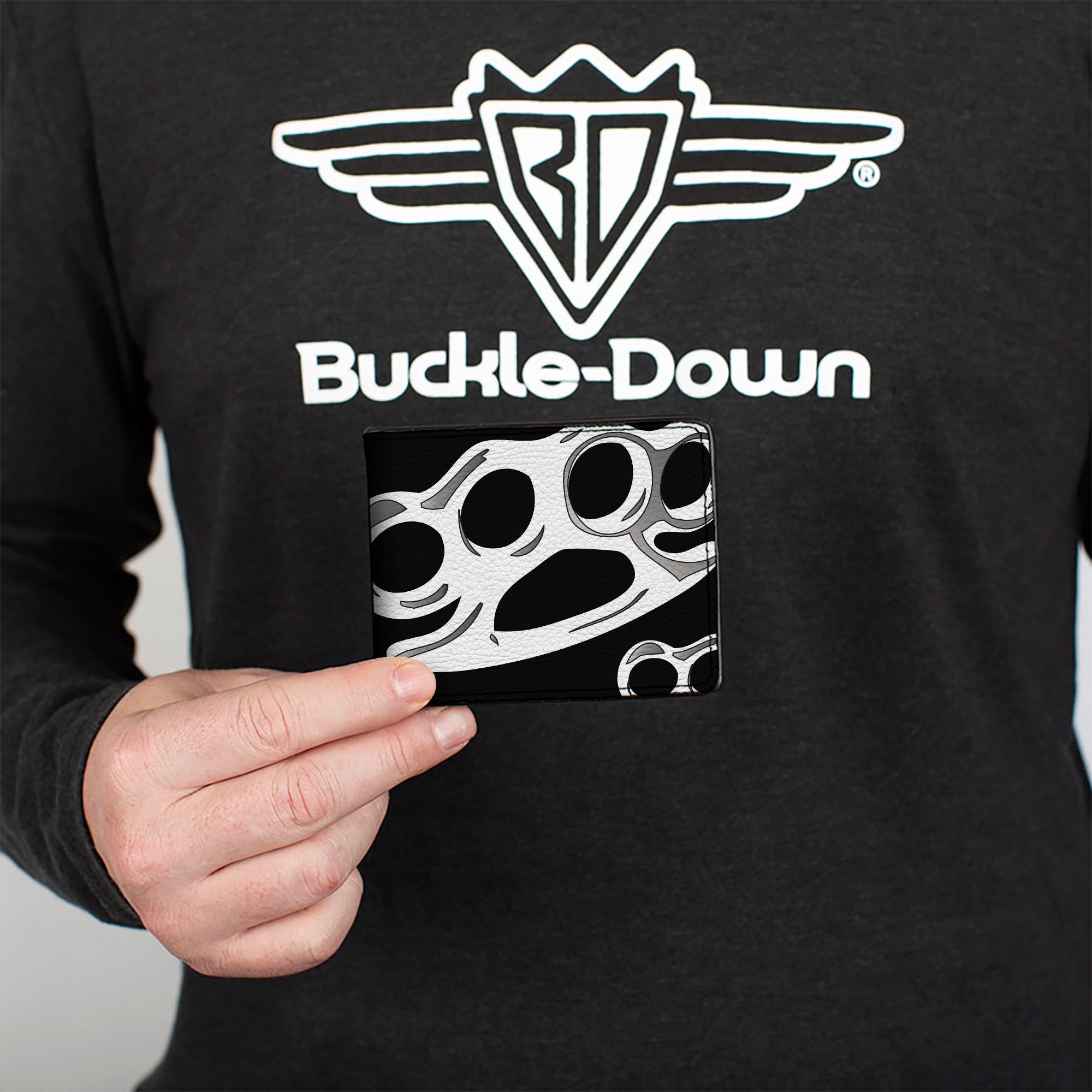 Bi-Fold Wallet - Brass Knuckles Skulls Roses2 Black White Bi-Fold Wallets Buckle-Down