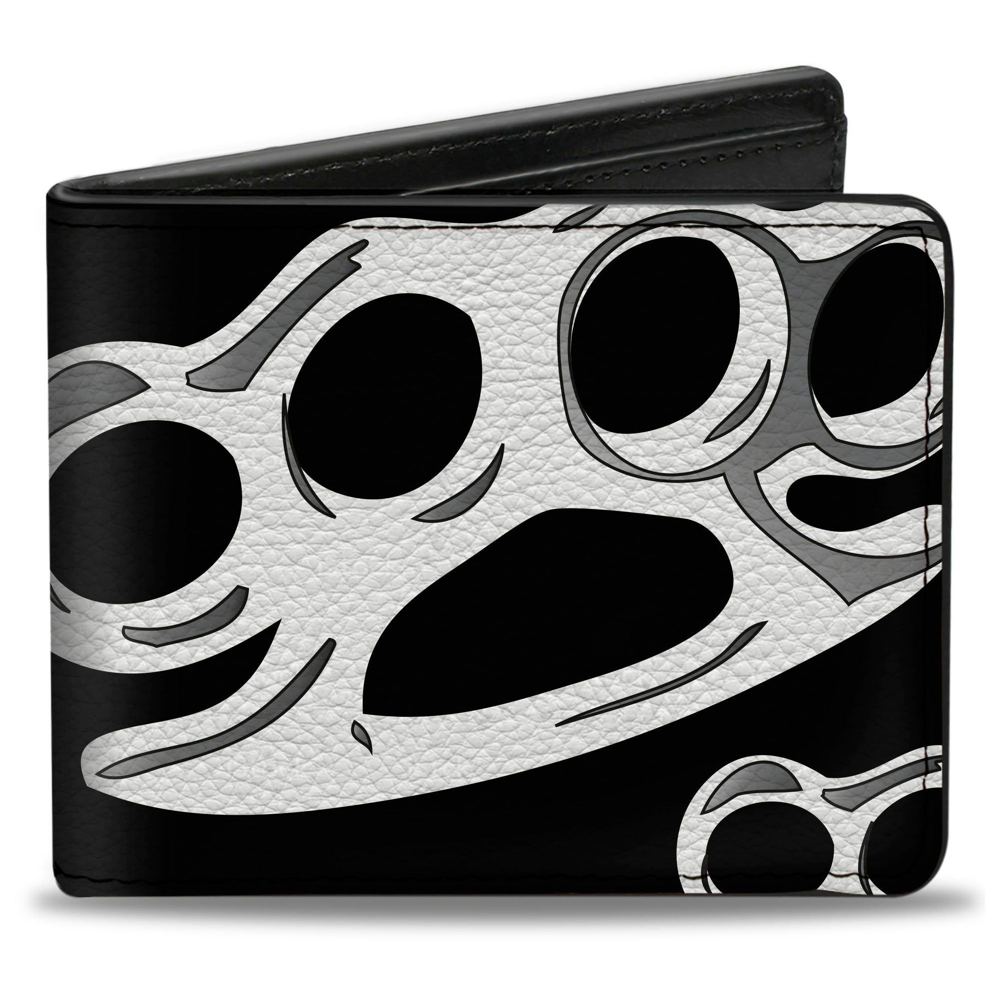 Bi-Fold Wallet - Brass Knuckles Skulls Roses2 Black White Bi-Fold Wallets Buckle-Down