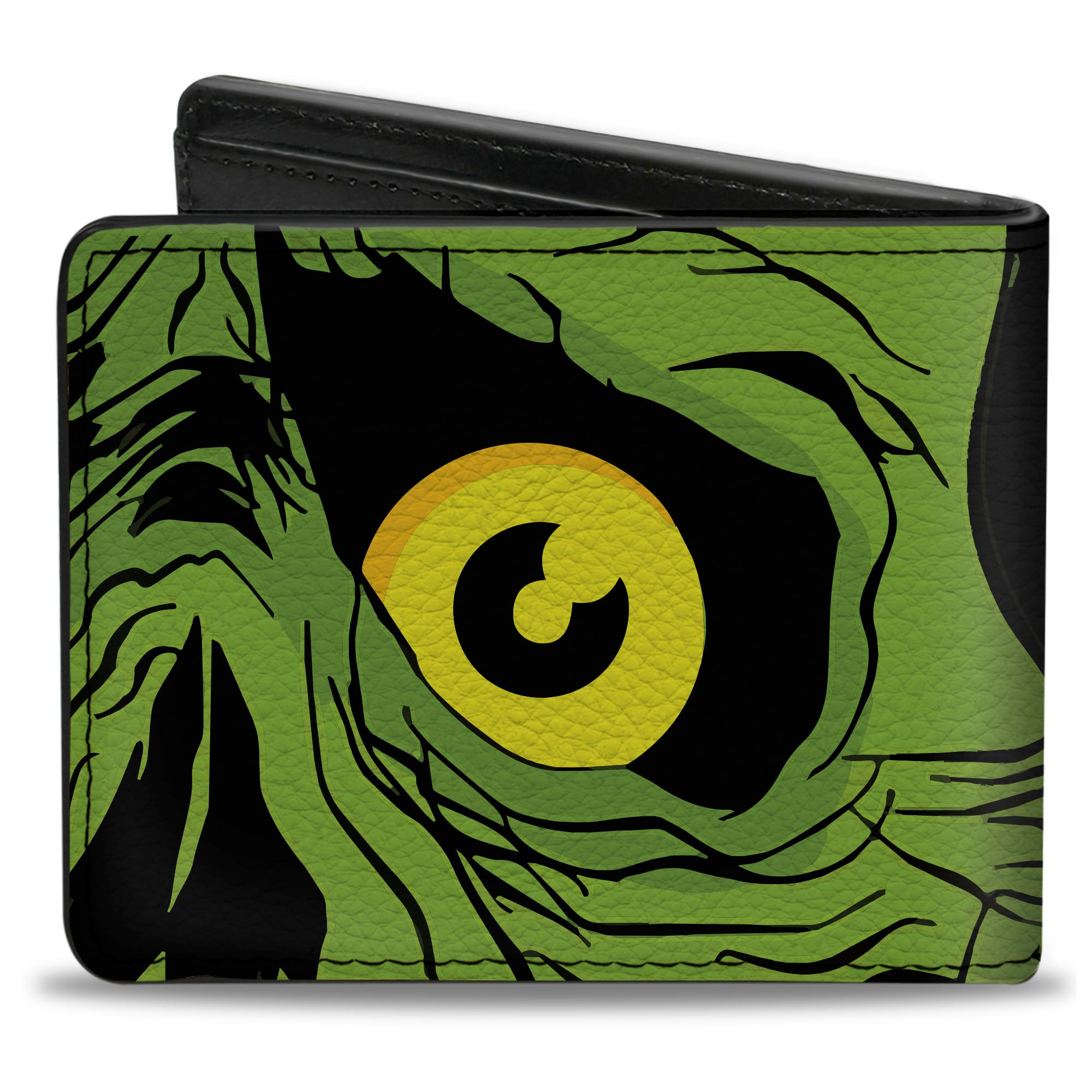 Bi-Fold Wallet - BRAINS Zombie Face CLOSE-UP Black Red Green Yellow Bi-Fold Wallets Buckle-Down