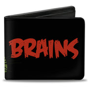 Bi-Fold Wallet - BRAINS Zombie Face CLOSE-UP Black Red Green Yellow Bi-Fold Wallets Buckle-Down