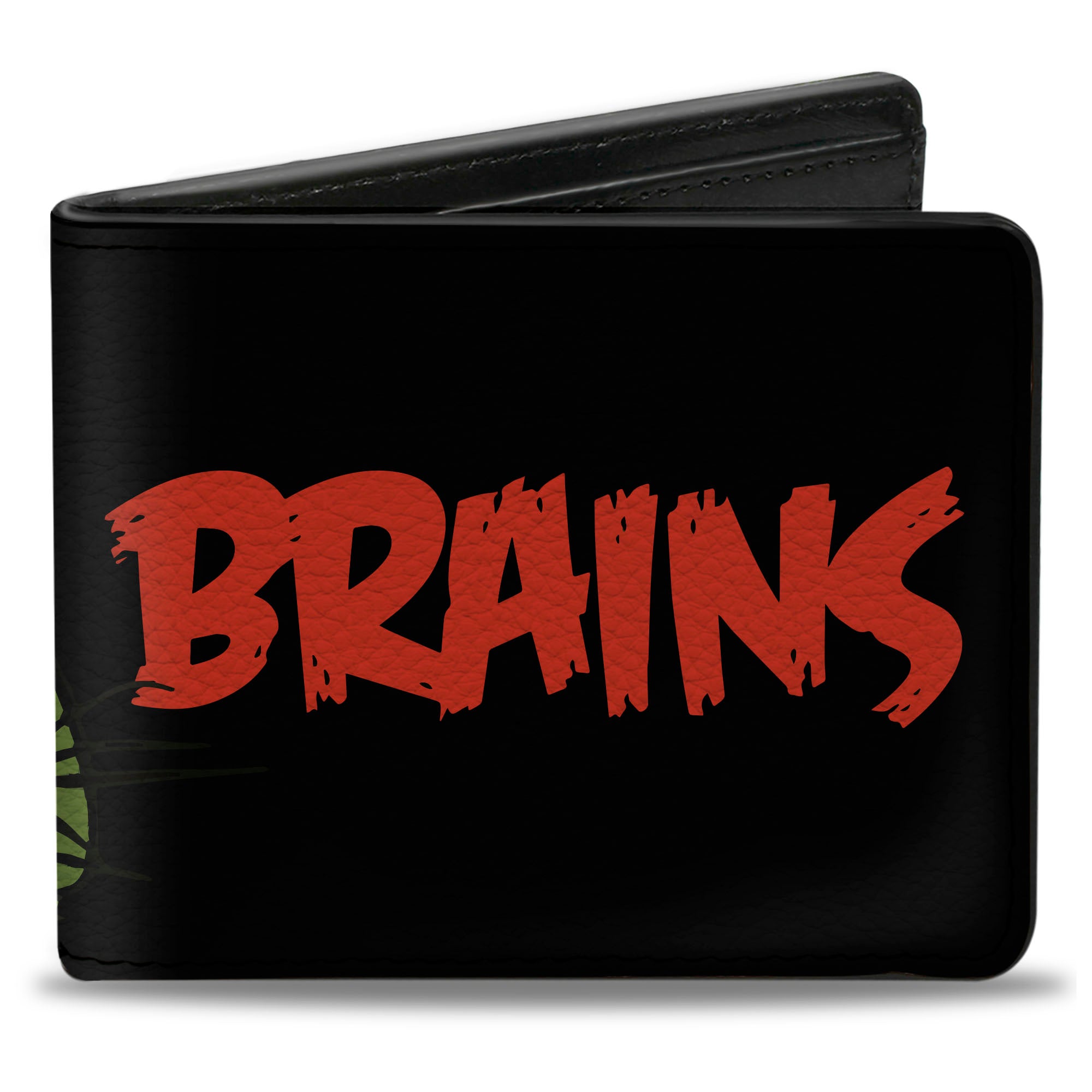 Bi-Fold Wallet - BRAINS Zombie Face CLOSE-UP Black Red Green Yellow Bi-Fold Wallets Buckle-Down