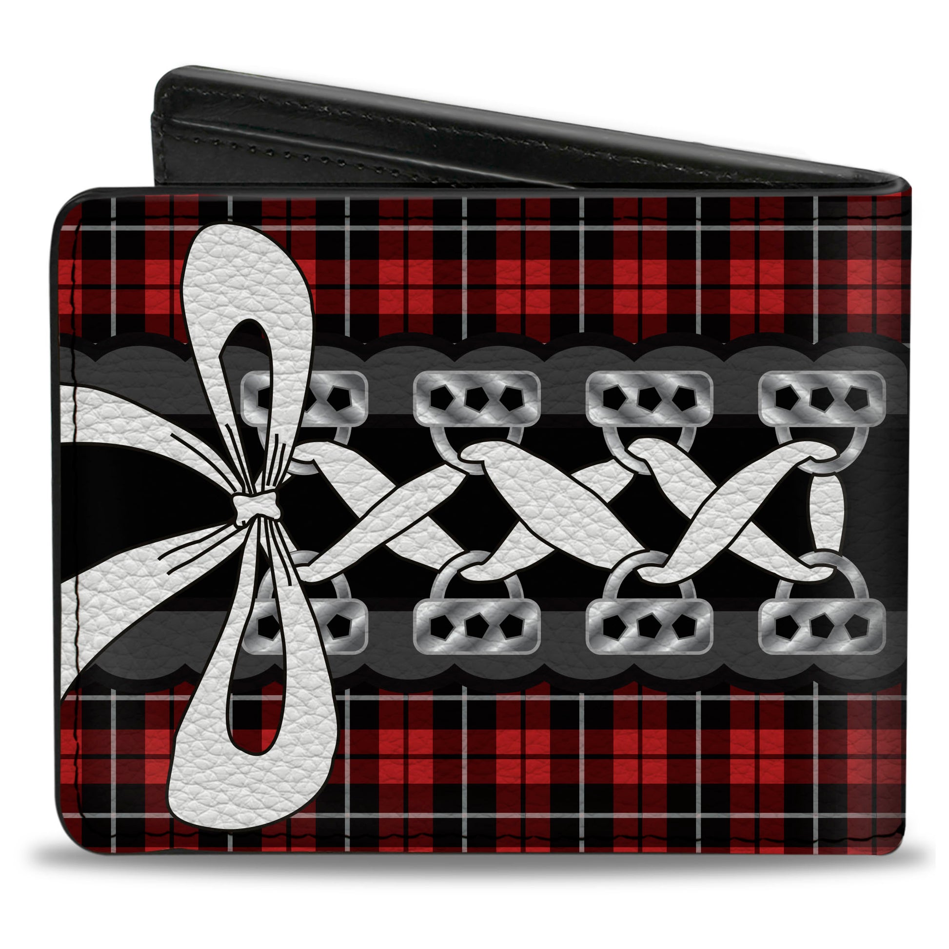 Bi-Fold Wallet - Corset Lace Up w Bow Red Plaid Black Bi-Fold Wallets Buckle-Down