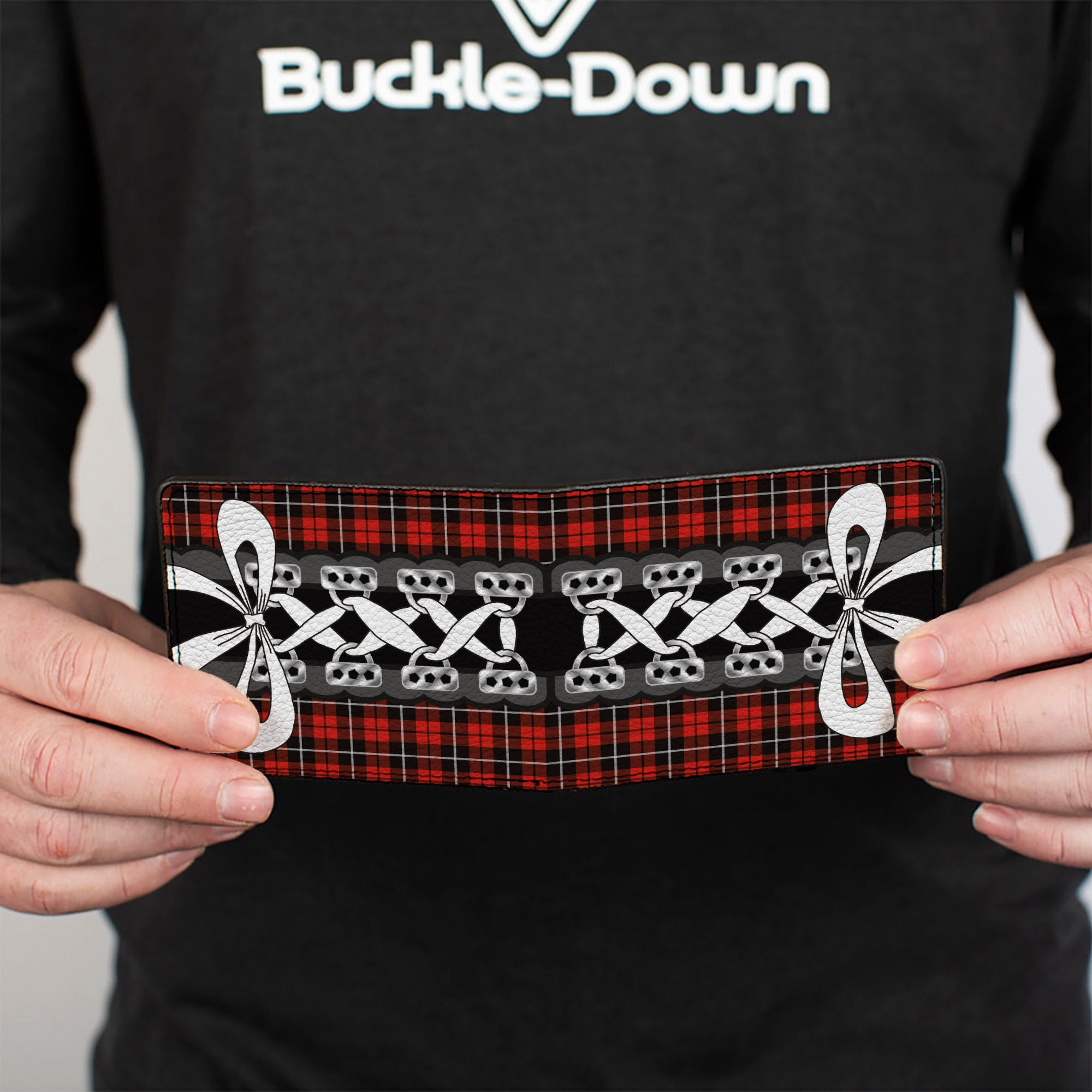 Bi-Fold Wallet - Corset Lace Up w Bow Red Plaid Black Bi-Fold Wallets Buckle-Down