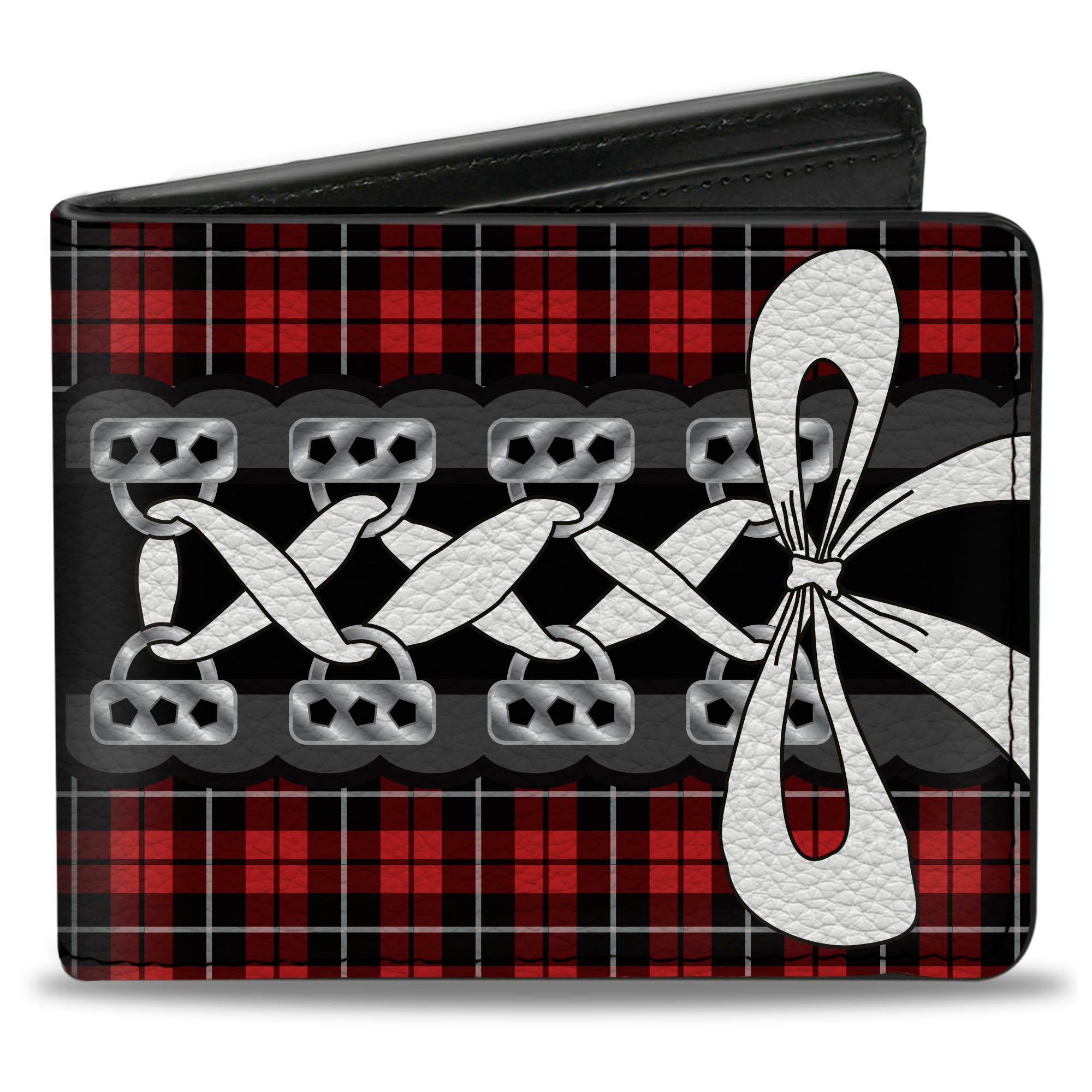 Bi-Fold Wallet - Corset Lace Up w Bow Red Plaid Black Bi-Fold Wallets Buckle-Down
