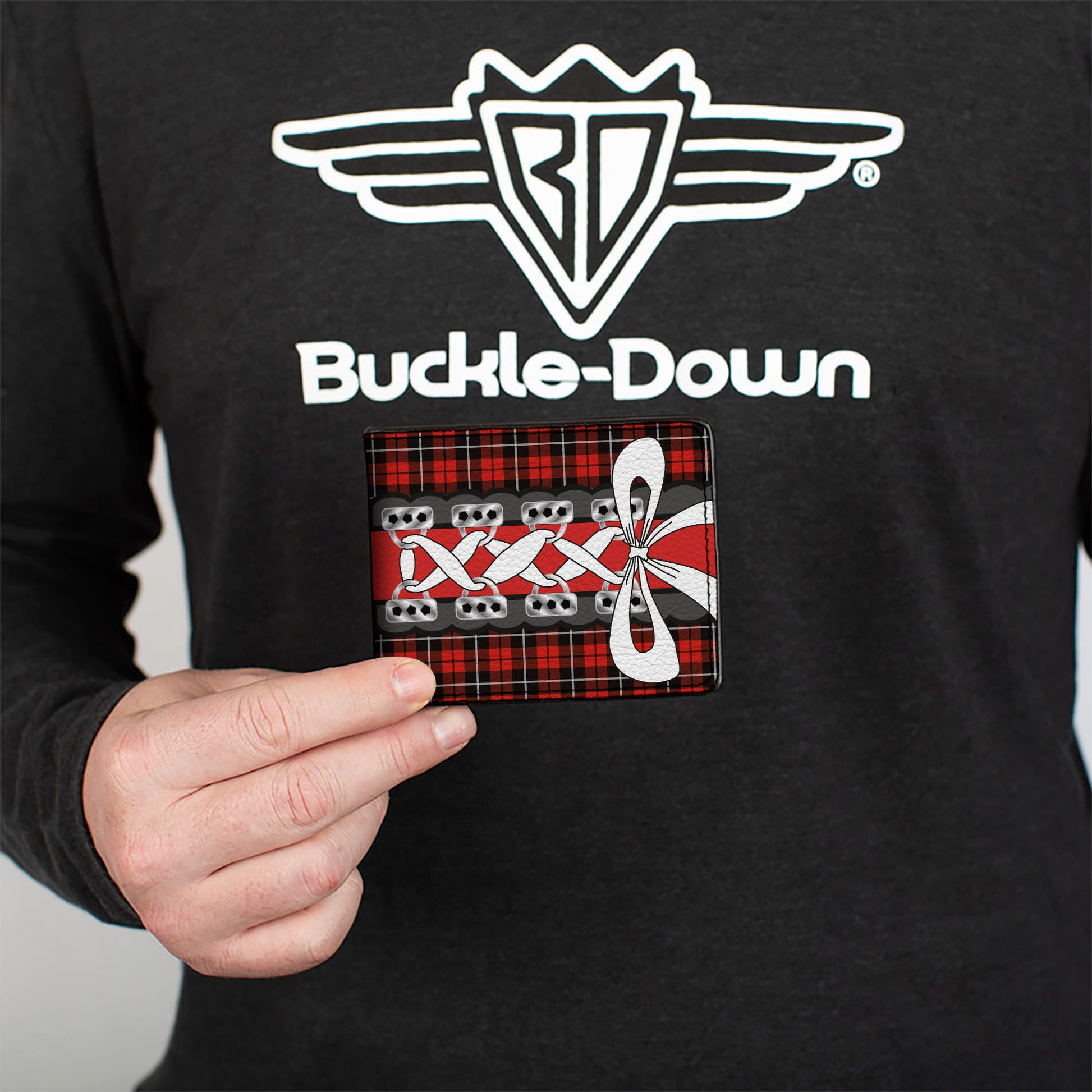 Bi-Fold Wallet - Corset Lace Up w Bow Red Plaid Red Bi-Fold Wallets Buckle-Down