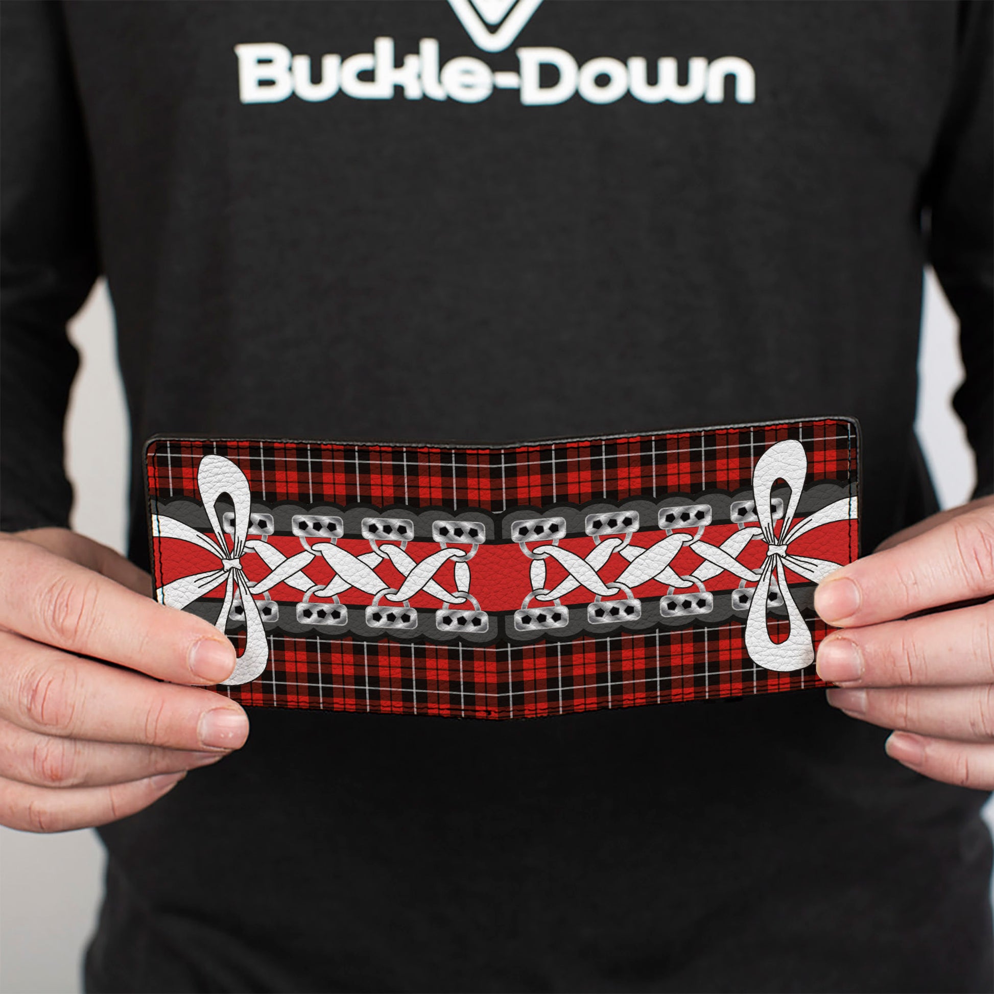 Bi-Fold Wallet - Corset Lace Up w Bow Red Plaid Red Bi-Fold Wallets Buckle-Down